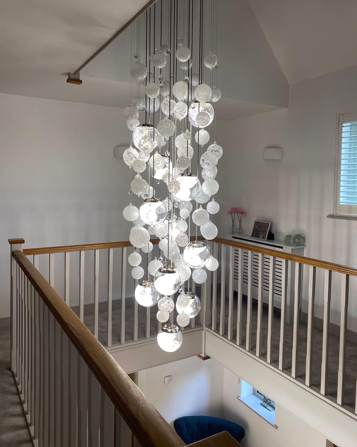 Modern Statement Stairwell Cascade Chandelier by Roast  For Sale