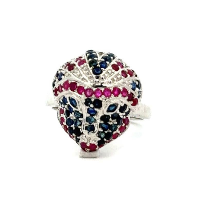 For Sale:  Statement Sterling Silver in Sapphire and Ruby Ring Christmas Gift for Women 4
