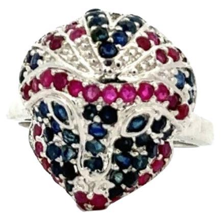 Statement Sterling Silver in Sapphire and Ruby Ring Christmas Gift for Women