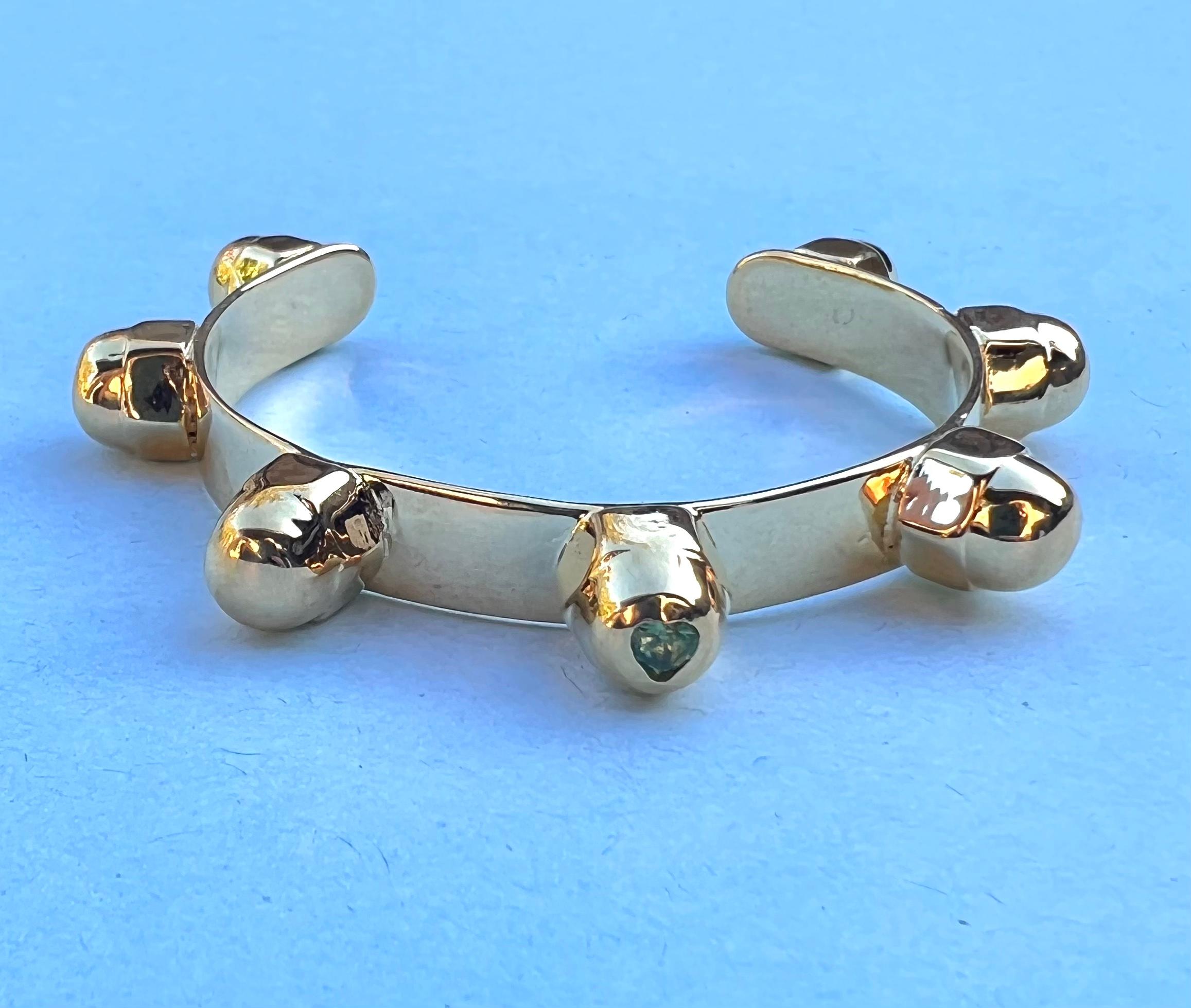 Heart Cut Statement Studded Cuff Green Heart Tourmaline Bangle Bracelet J Dauphin For Sale
