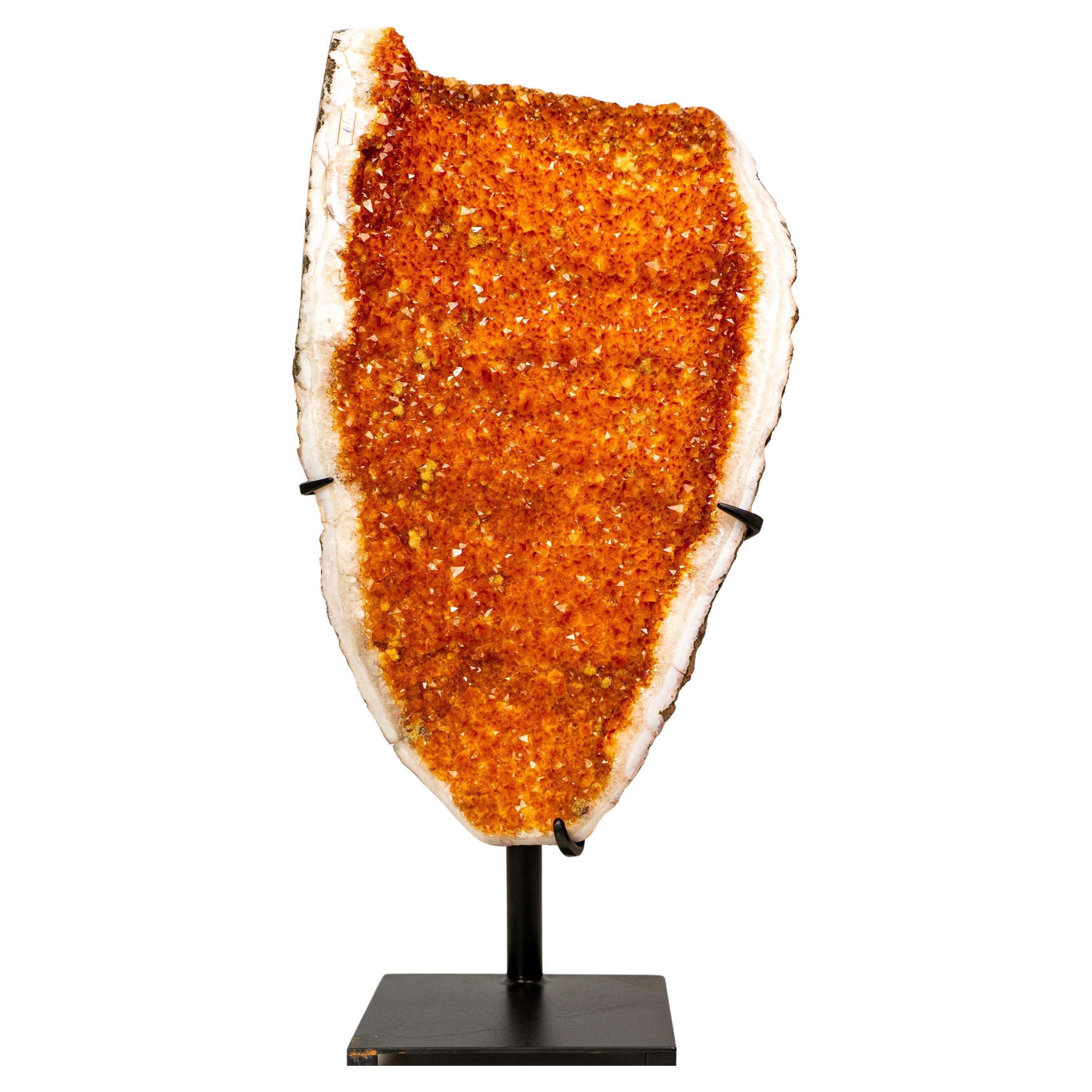 Statement Tall Citrine Cluster with Deep Orange Druzy on Stand For Sale