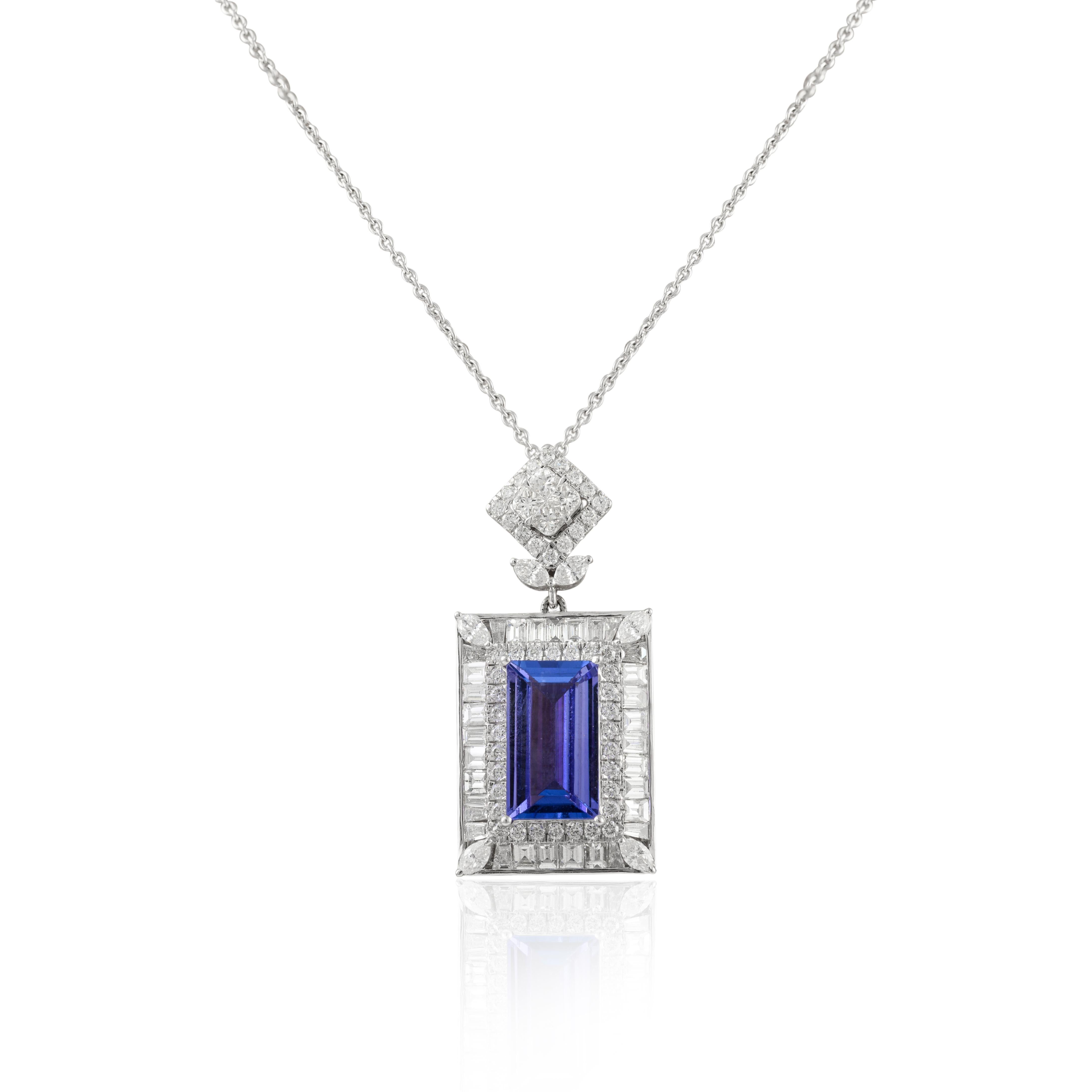  Statement Tanzanite Diamond Chain Necklace 18k White Gold, Bridesmaid Gift In New Condition For Sale In Houston, TX