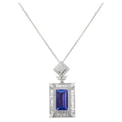  Statement Tanzanite Diamond Chain Necklace 18k White Gold, Bridesmaid Gift