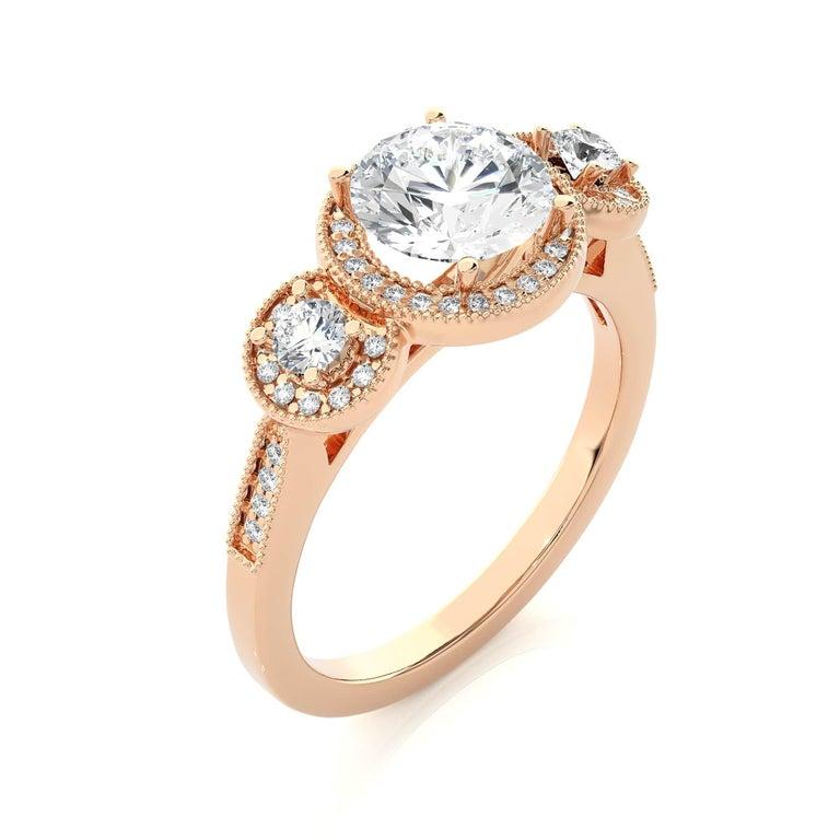 For Sale:  Statement Three Stone Moissanite Rose Gold Plated Ring Gift for Her in Silver 10