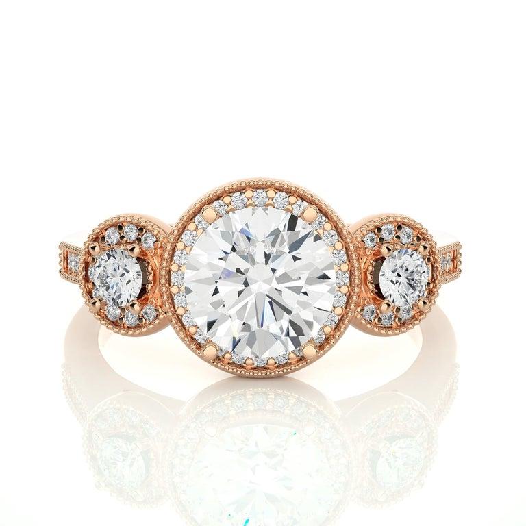 For Sale:  Statement Three Stone Moissanite Rose Gold Plated Ring Gift for Her in Silver 11
