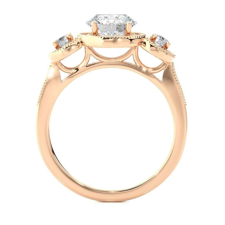 For Sale:  Statement Three Stone Moissanite Rose Gold Plated Ring Gift for Her in Silver 8
