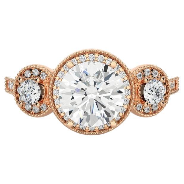 For Sale:  Statement Three Stone Moissanite Rose Gold Plated Ring Gift for Her in Silver