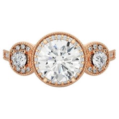 Statement Three Stone Moissanite Rose Gold Plated Ring Gift for Mom in Silver