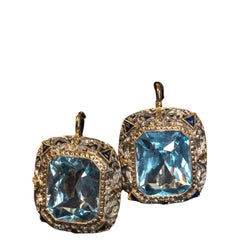 Statement Topaz and Sapphire Gold Earrings, Vintage Italian Topaz Earrings Statement Topaz and Sapphire Gold Earrings, Vintage Italian Topaz Earrings