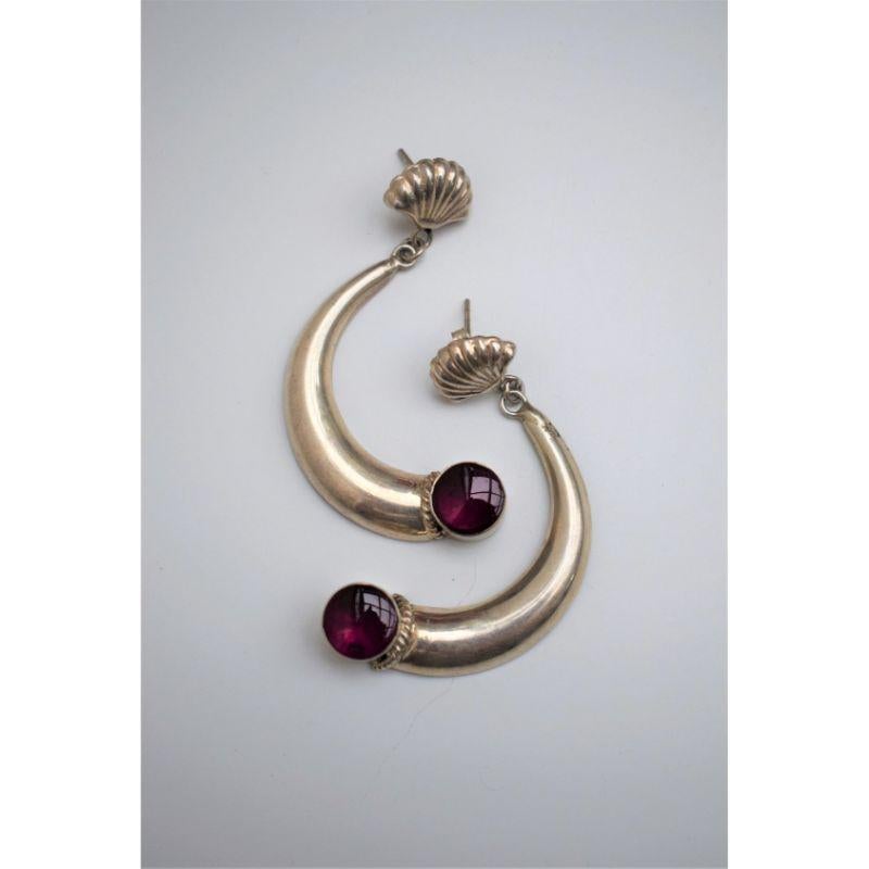 Women's Statement Vintage Garnet Shell Earrings, Vintage Boho Long Silver Earrings