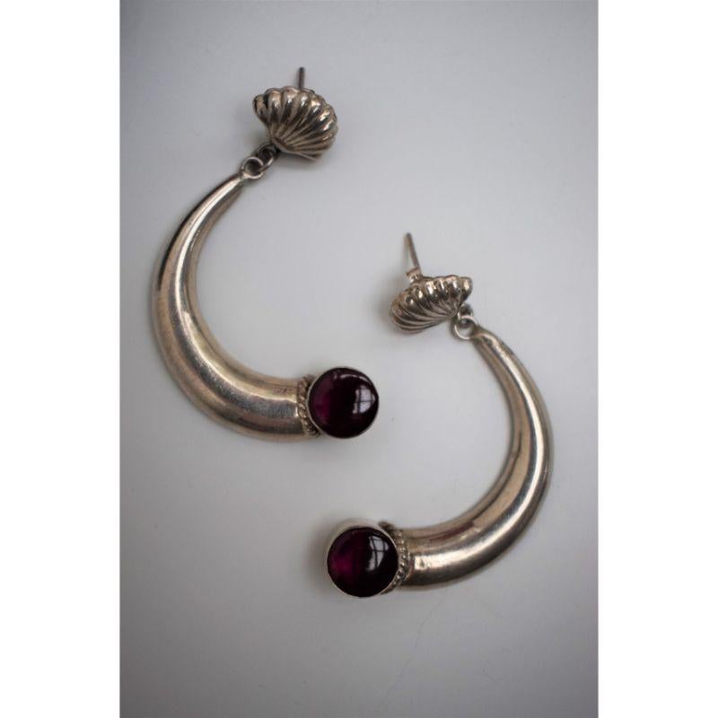 Statement Vintage Garnet Shell Earrings, Vintage Boho Long Silver Earrings 1