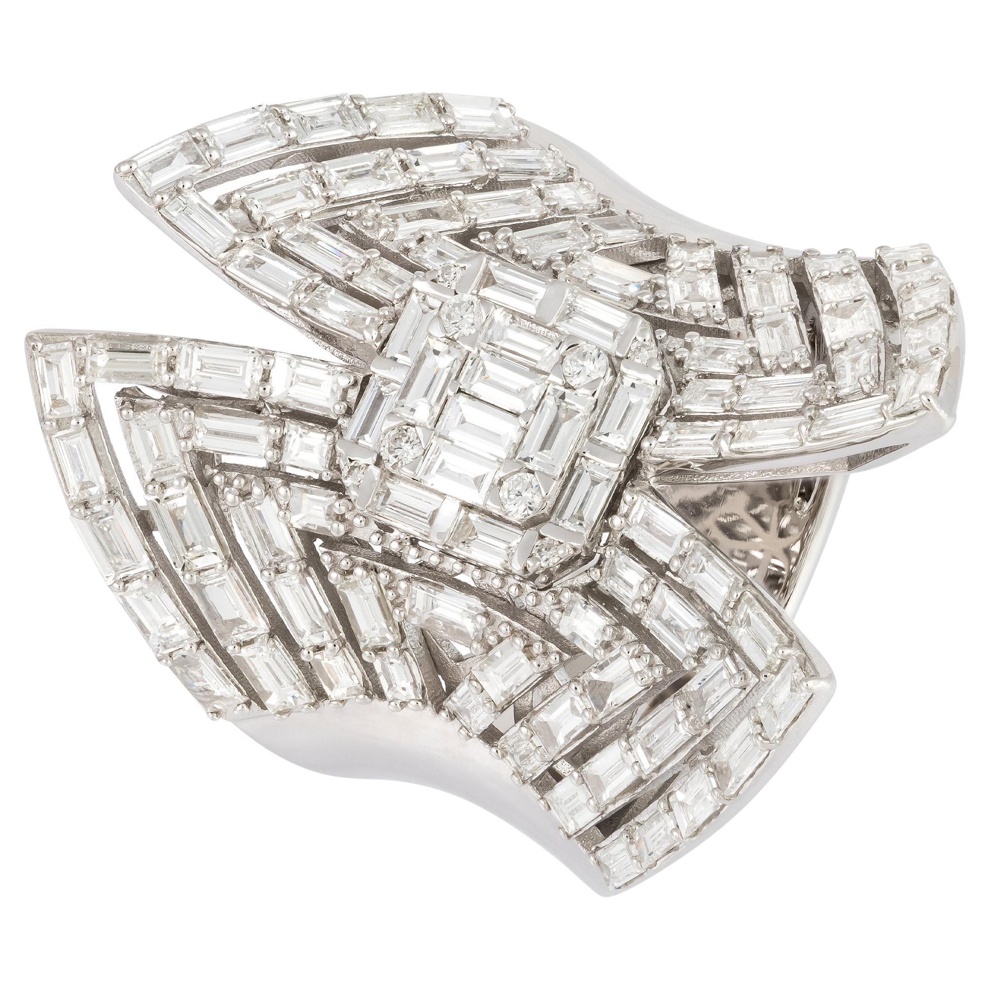 For Sale:  Statement  White 18K Gold White Diamond Ring For Her