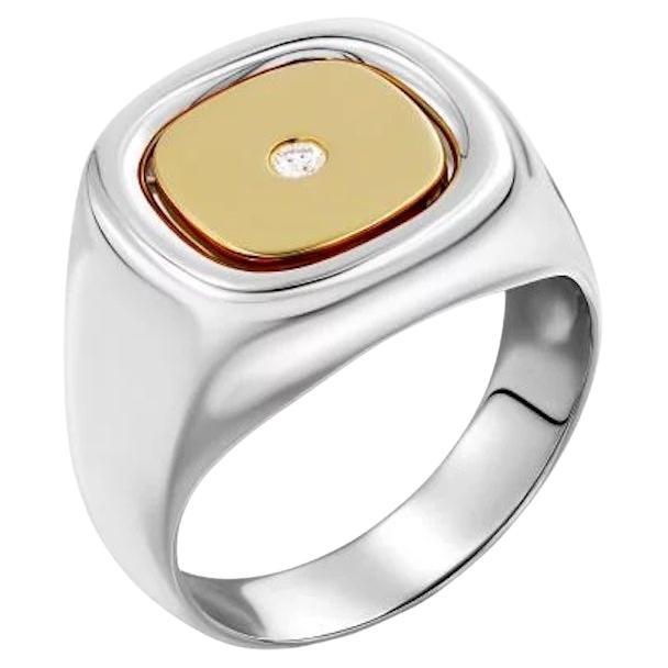 Statement White Diamond Yellow-White Combination 18k Gold Ring for Him For Sale