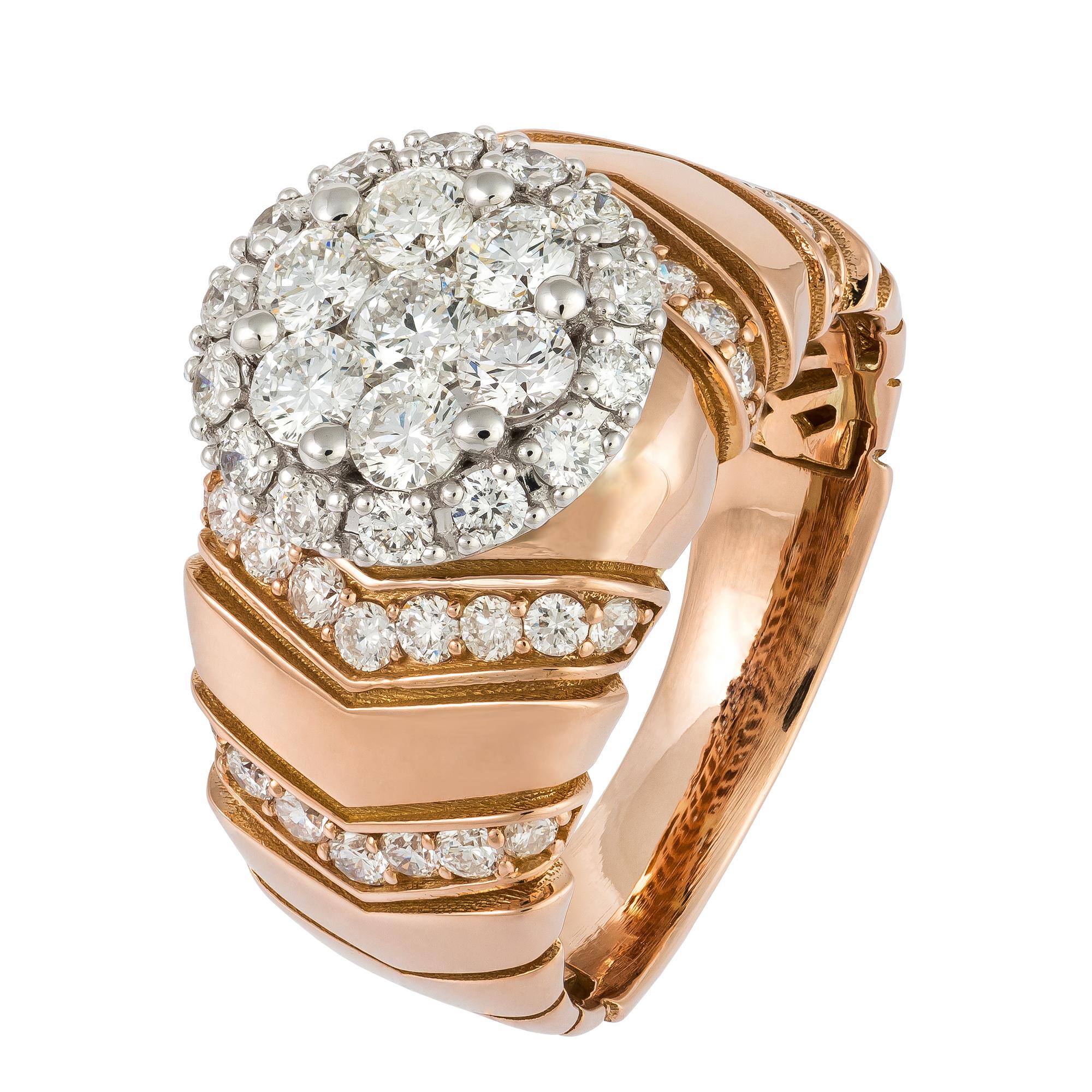For Sale:  Statement White Pink 18K Gold White Diamond Ring for Her 2