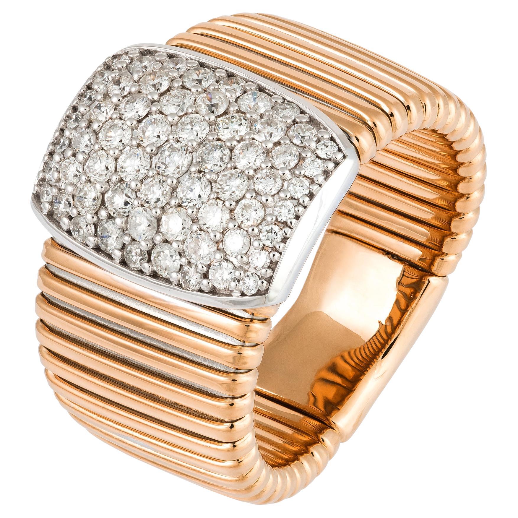 Statement White Pink 18K Gold White Diamond Ring for Her