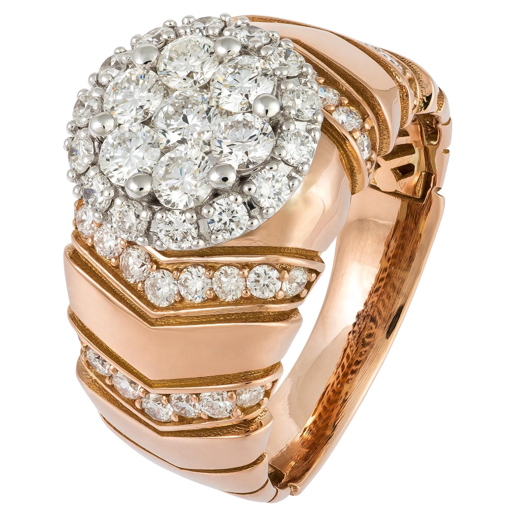 Statement White Pink 18K Gold White Diamond Ring for Her