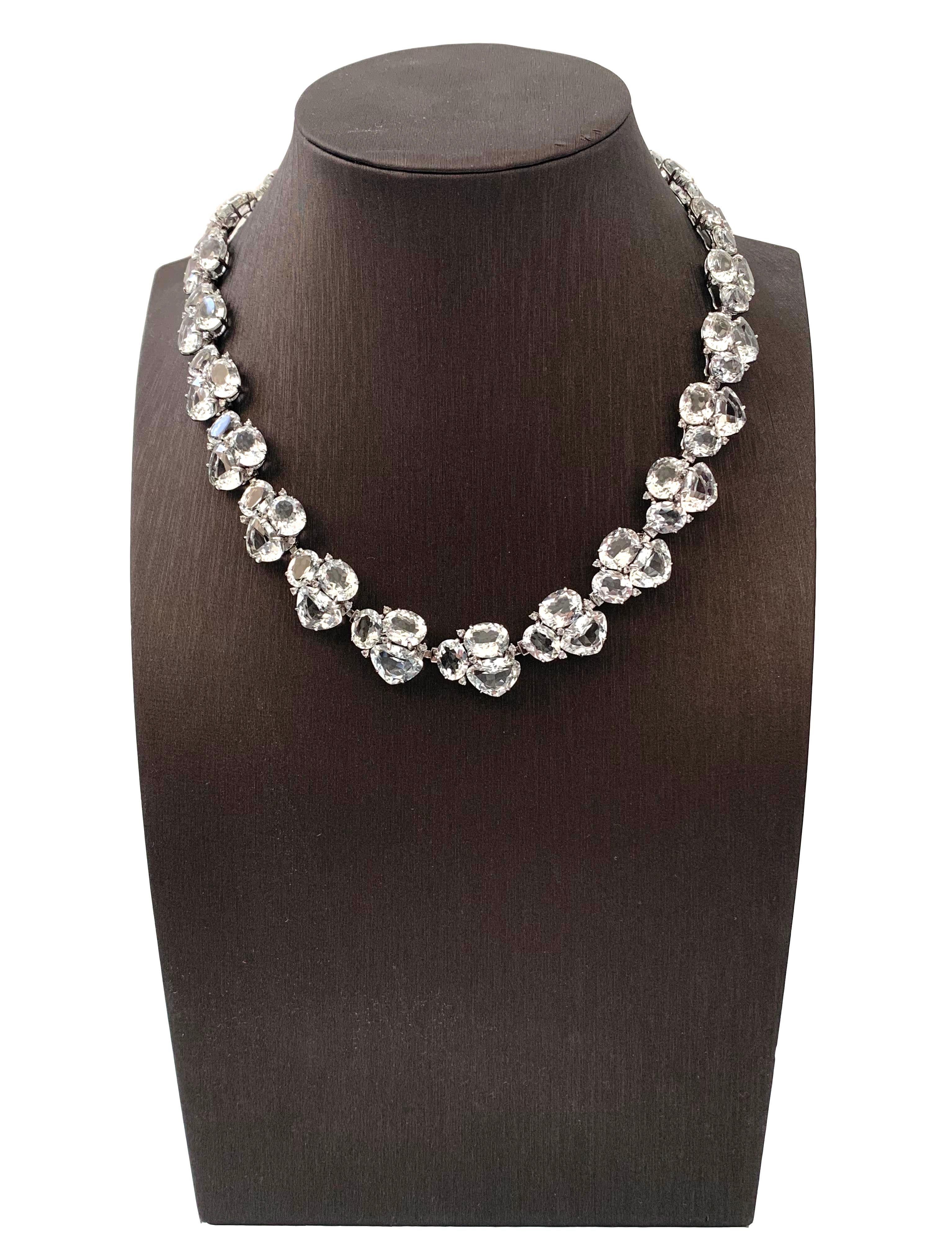 Platinum Sterling Silver Diamond By The Yard Design 36" White Sapphire Necklace 