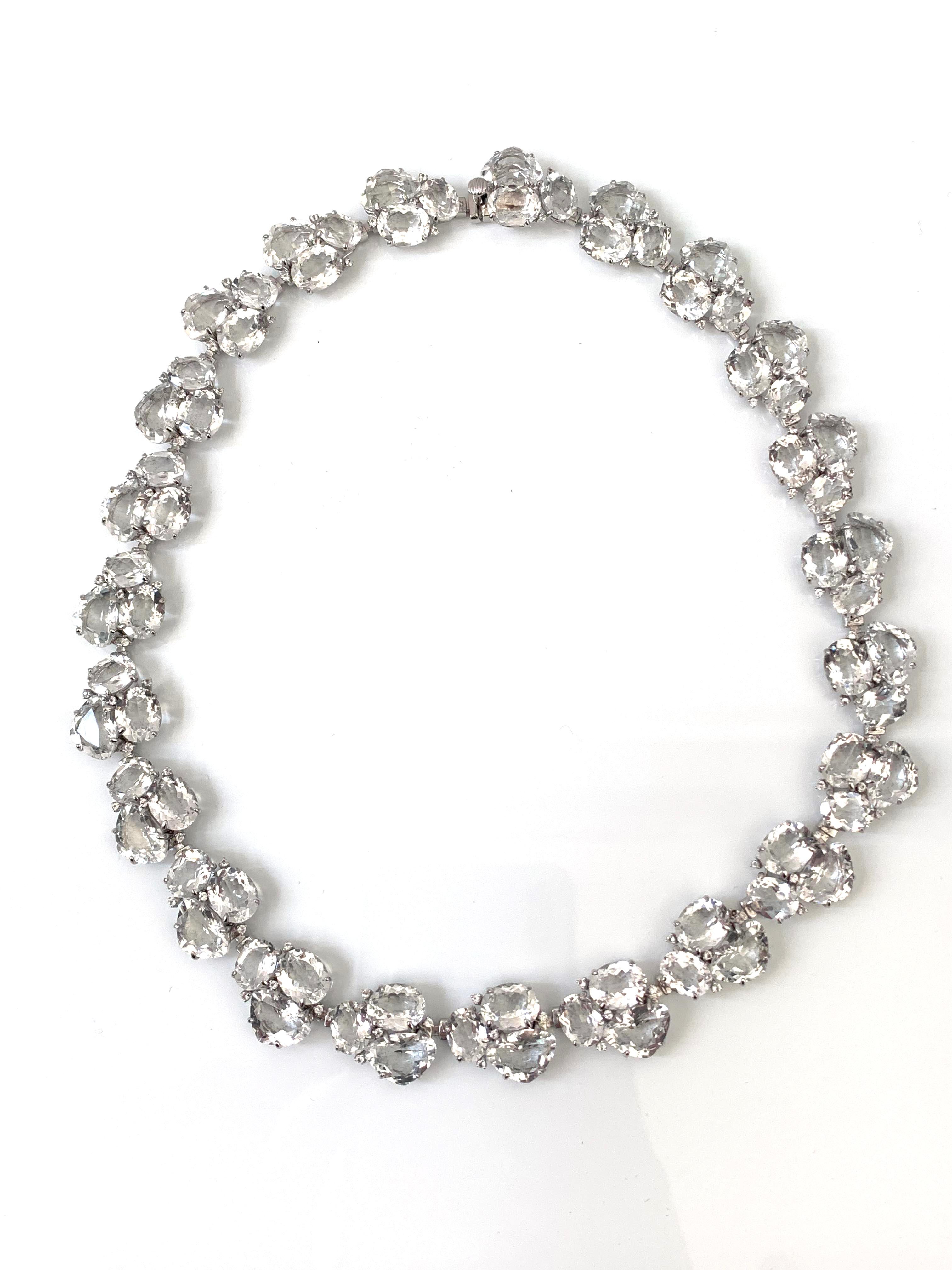 Contemporary Statement White Topaz & White Sapphire Link Necklace For Sale