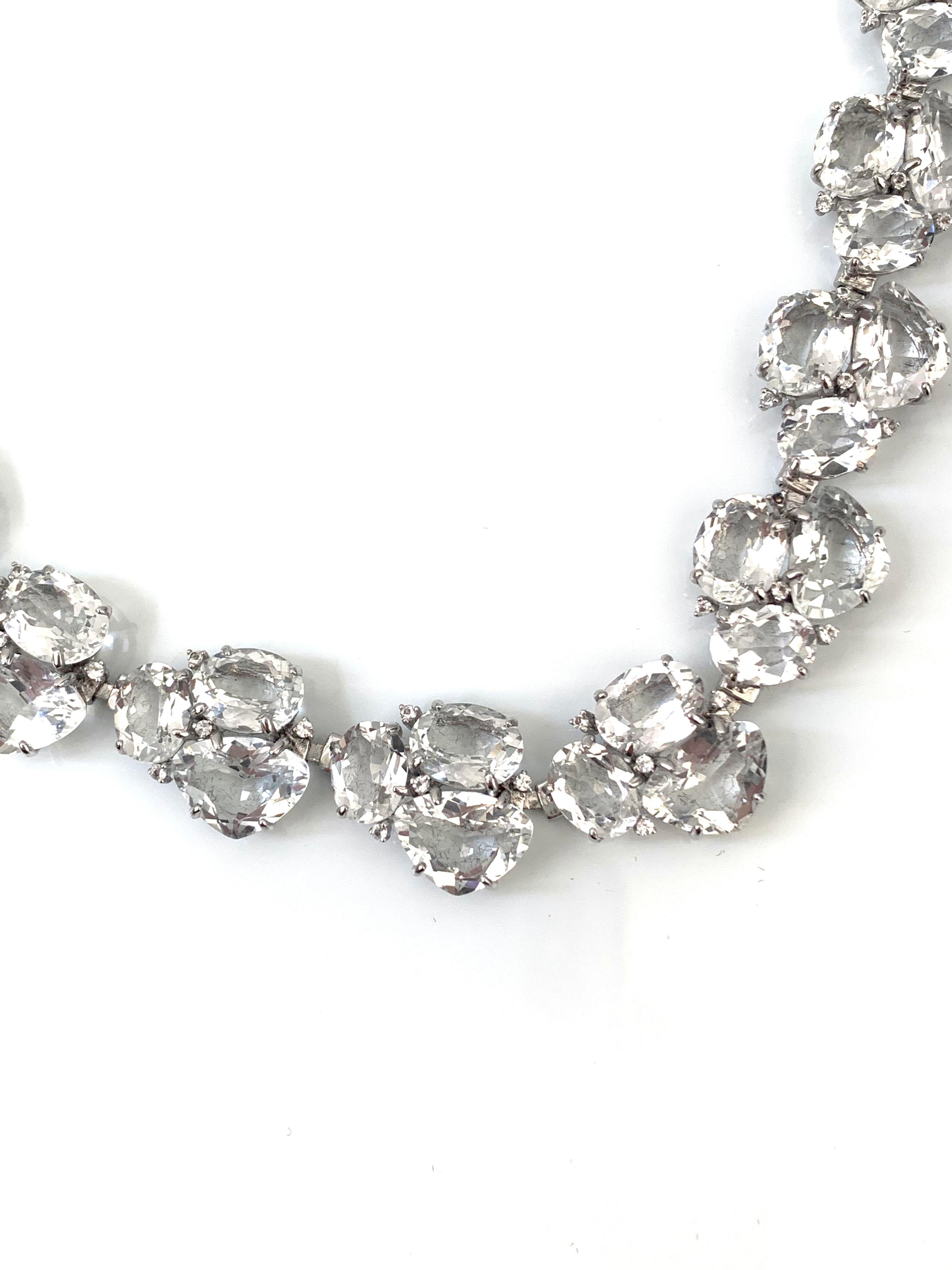 Mixed Cut Statement White Topaz & White Sapphire Link Necklace For Sale