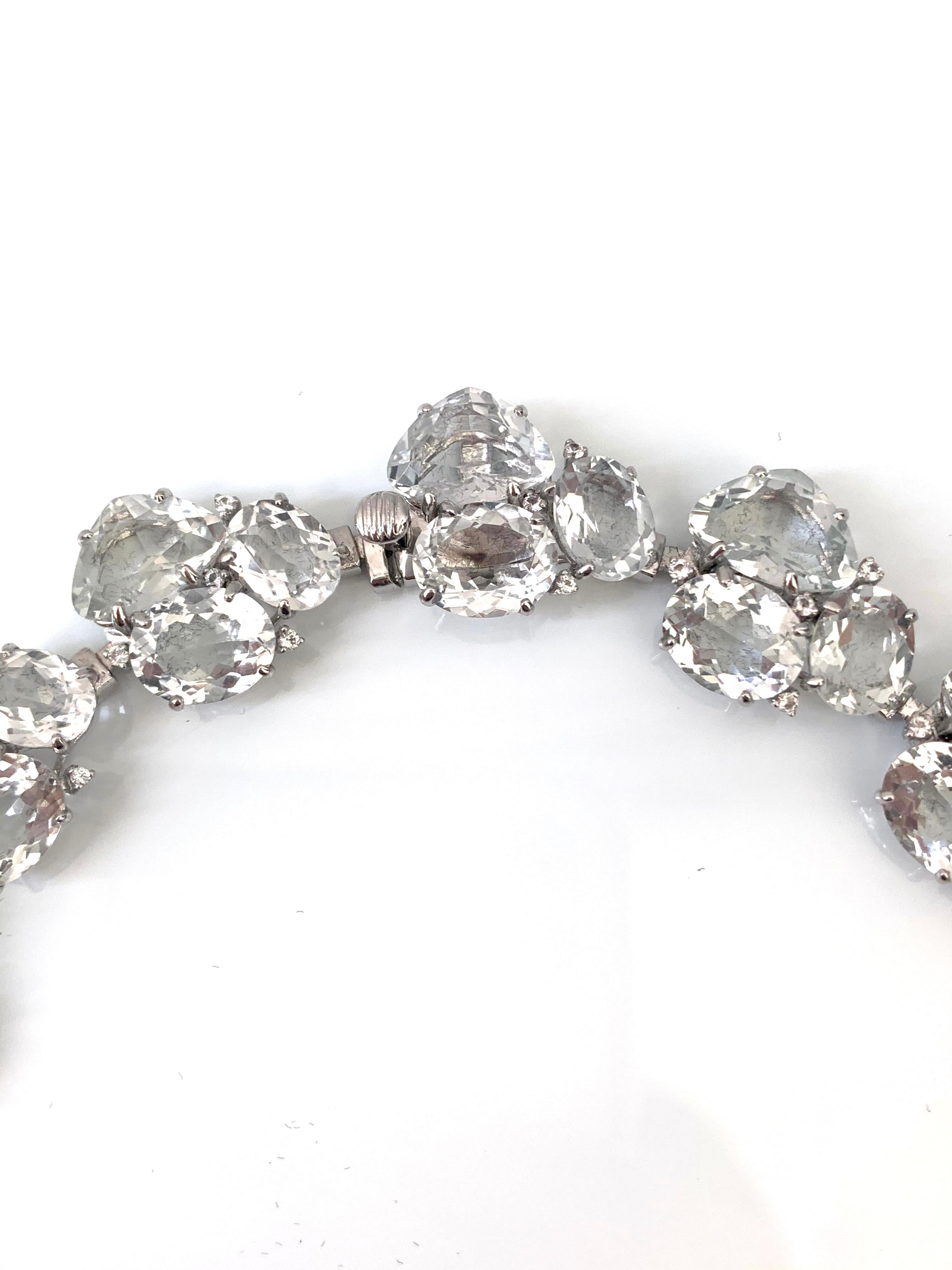 Statement White Topaz & White Sapphire Link Necklace In New Condition For Sale In Los Angeles, CA