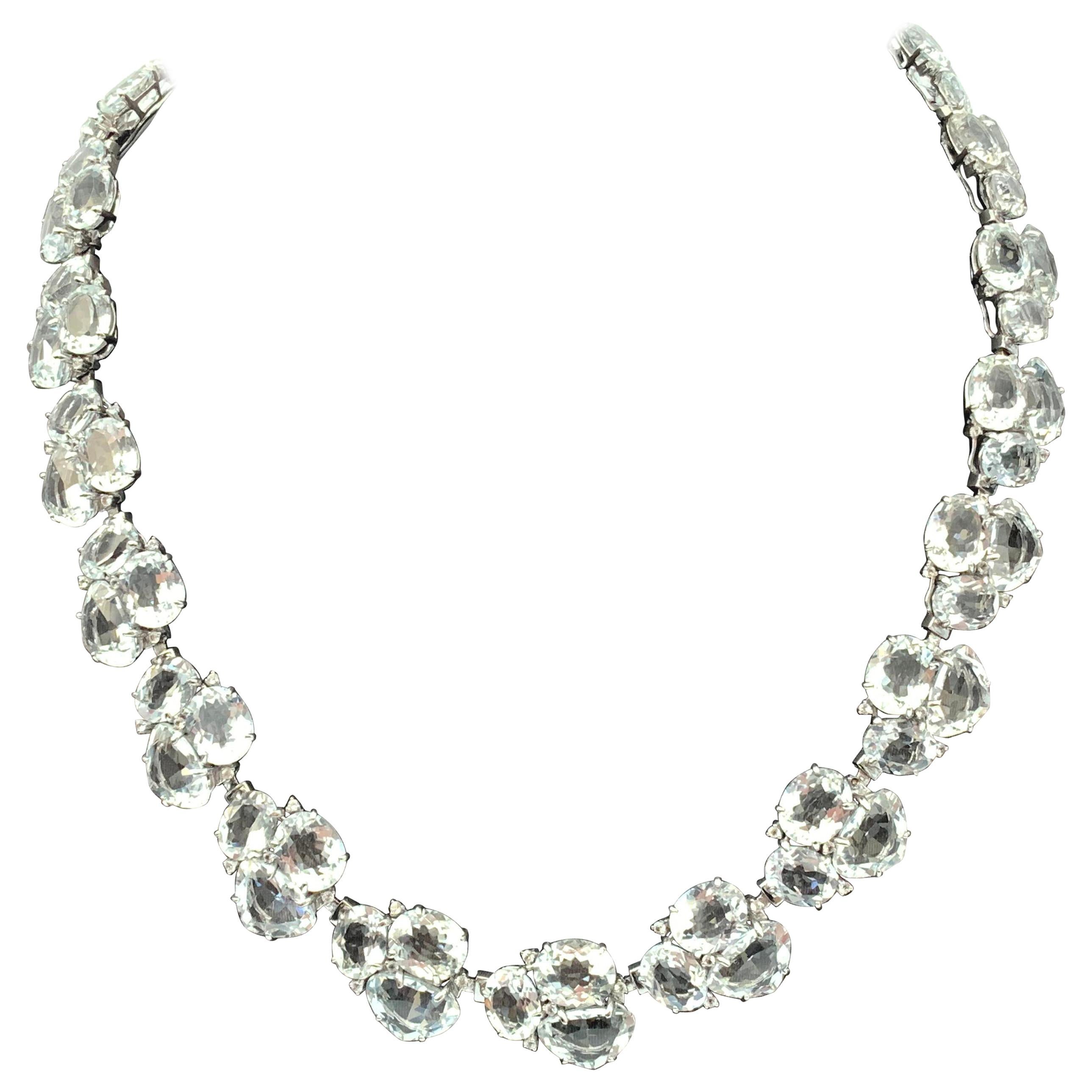 Statement White Topaz & White Sapphire Link Necklace