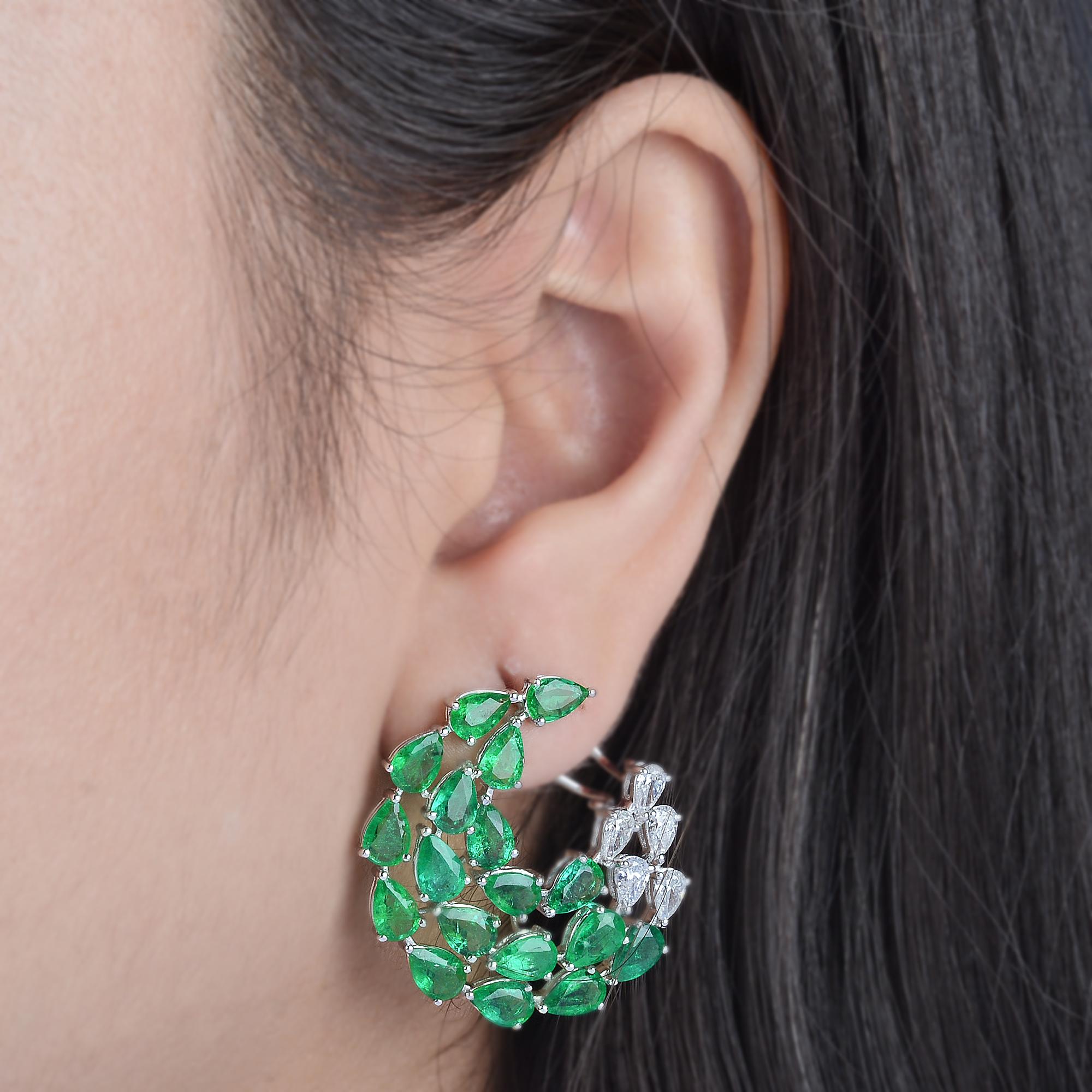 Orecchini a clip con diamante e smeraldo dello Zambia per la mamma in oro 14k in vendita 1