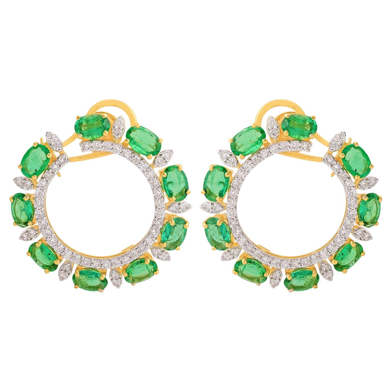 Boucles d
oreilles en or jaune 14K avec diamants et émeraudes de Zambie Bijoux de qualité