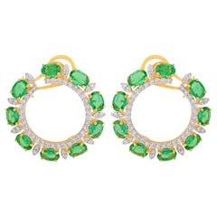 Boucles d
oreilles en or jaune 14K avec diamants et émeraudes de Zambie Bijoux de qualité