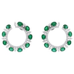 Statement Sambia Smaragd Diamant Open Circle Ohrstecker 14K Weißgold