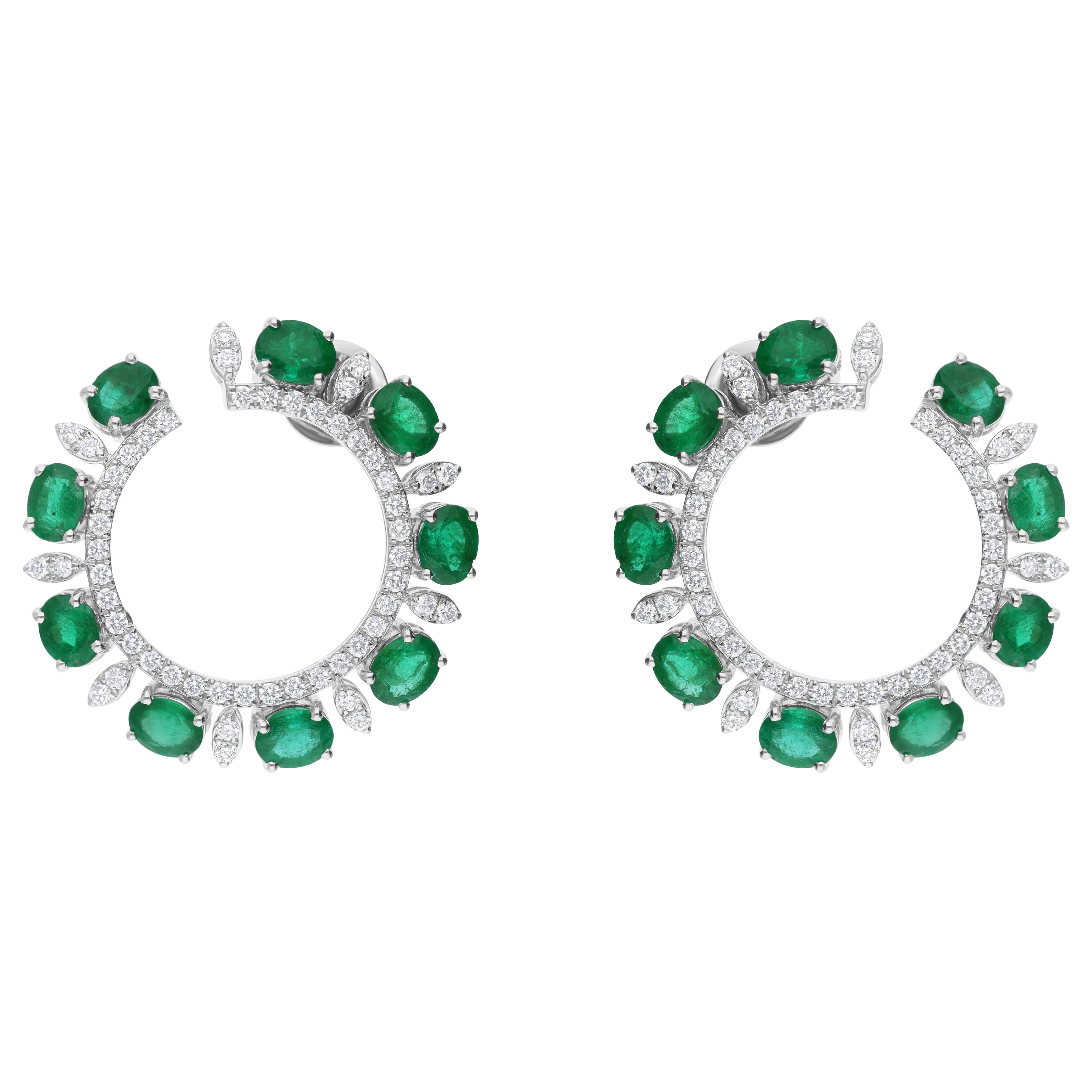 Statement Sambia Smaragd Diamant offener Kreis Ohrstecker 18K Weißgold