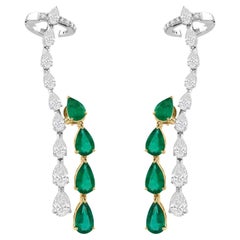 Pendientes Esmeralda Zambiana SI/HI Diamante Dos Tonos Oro 18k Trepador Envolvente