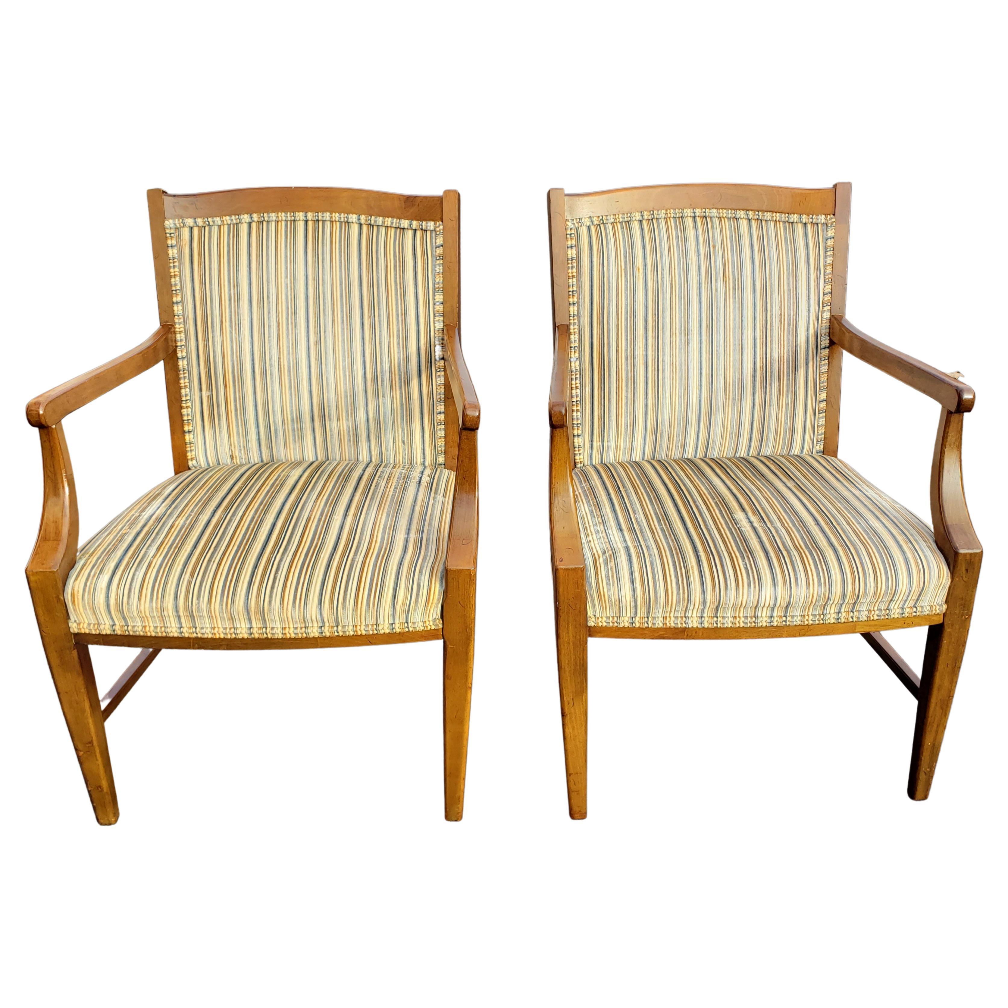 Stateville Ross Upholstered Maple Armchairs, circa 1970s, a Pair For Sale