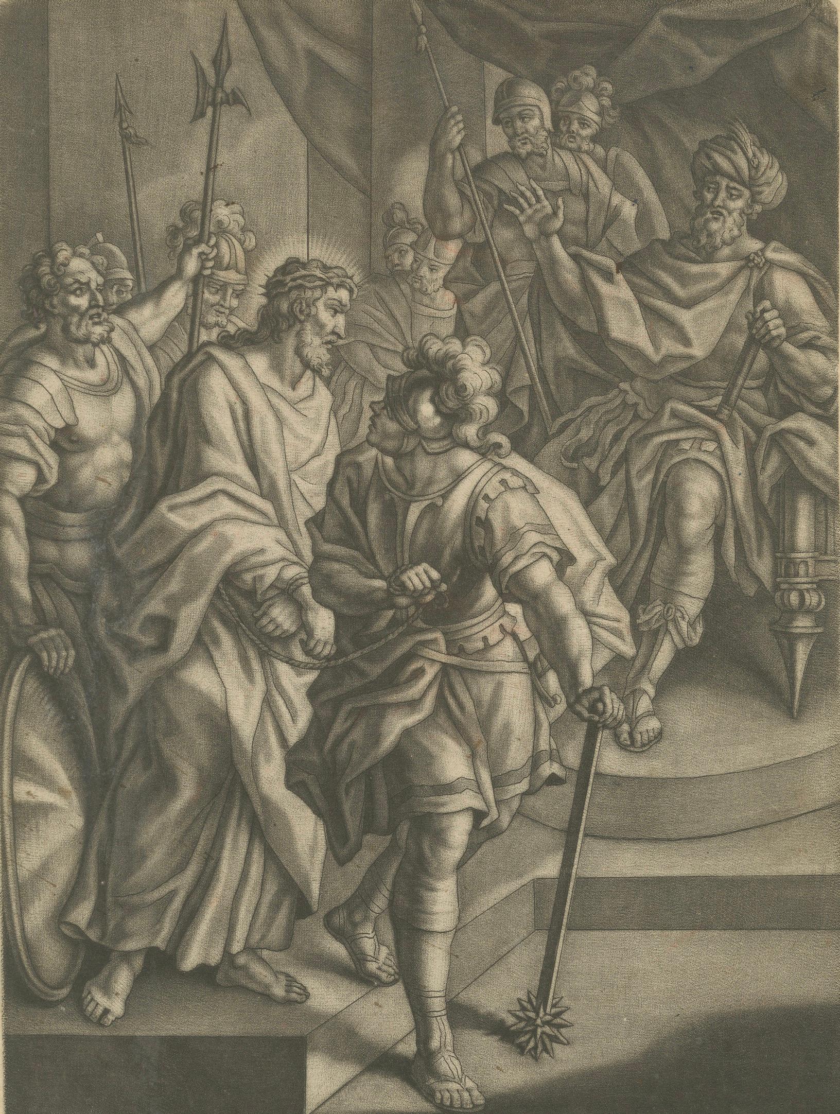 Statio I – Christ Condemned to Death, Antique Mezzotint, Late Baroque