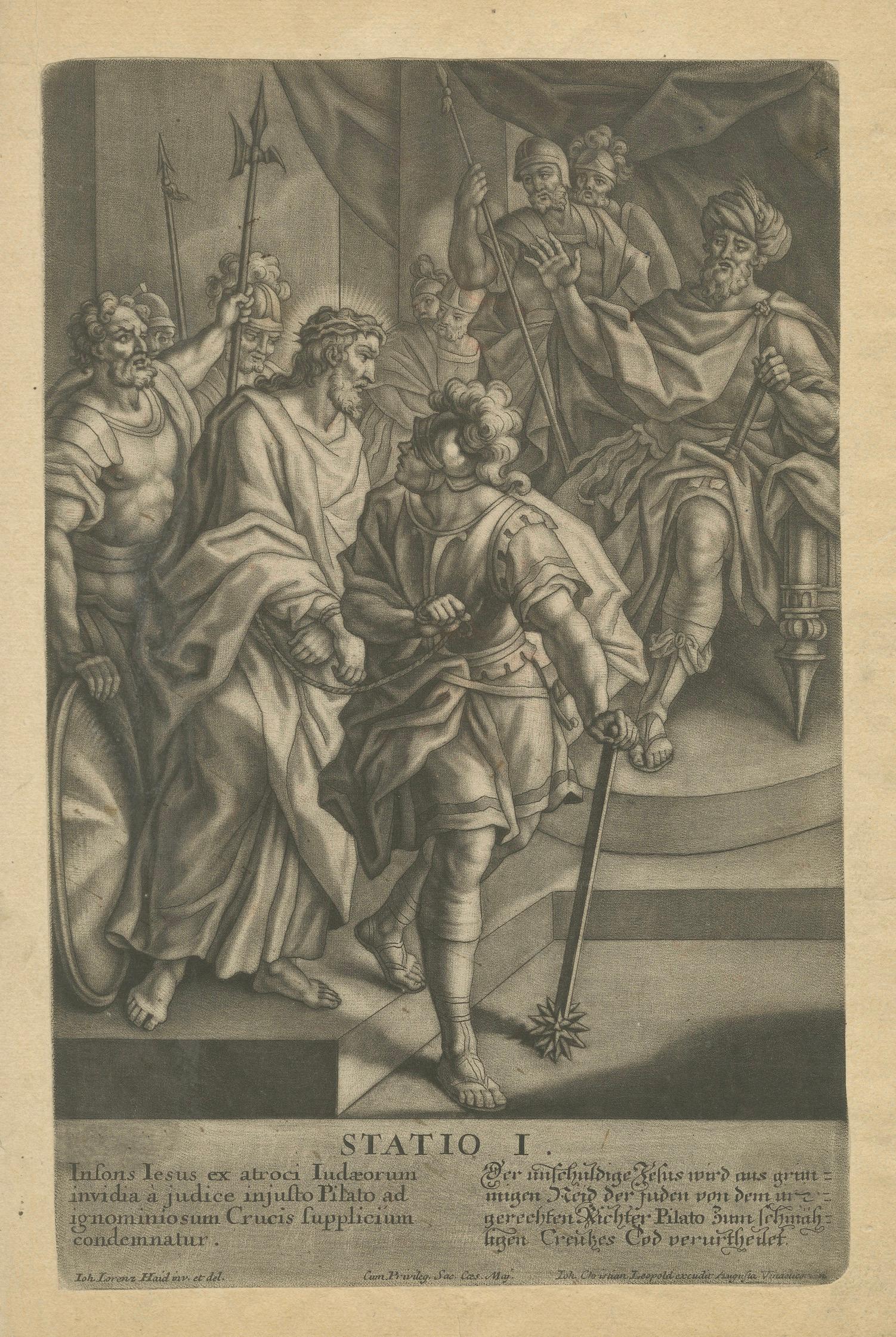 Statio I – Christ Condemned to Death, Antique Mezzotint, Late Baroque