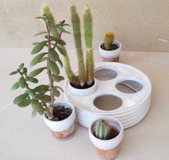 "Station", Ceramic Composition of Glossy White Glaze with Plant Pots