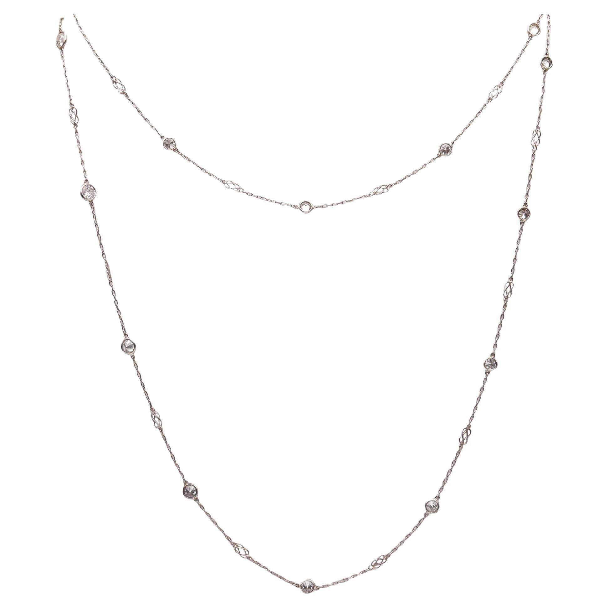 STATIONS CHAIN 1930 Art Deco Long Necklace In Platinum With 6.05 Ctw In Diamonds