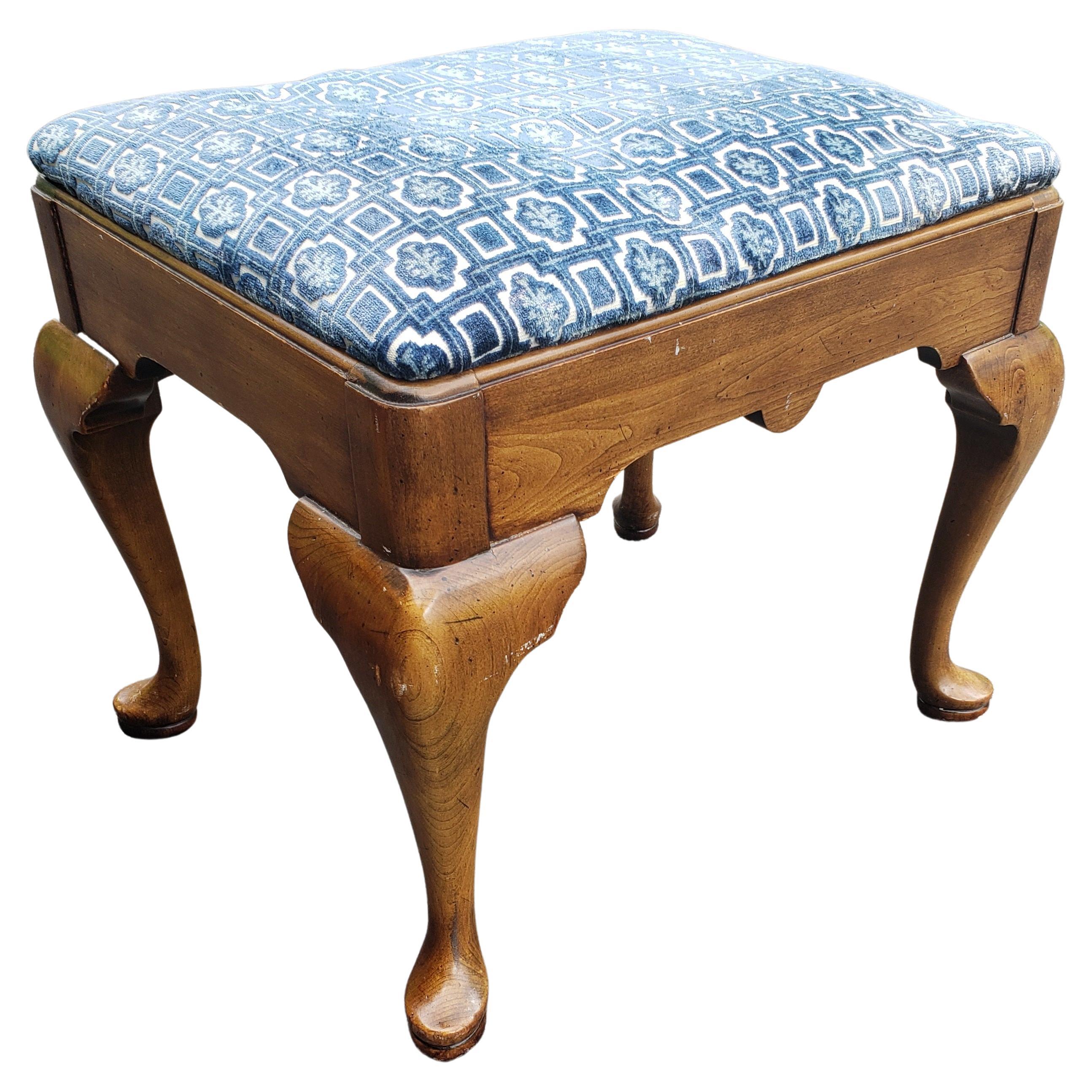 Fabric Button-top Dressing Table/Bedroom Stool Dk Brown Queen Anne Style Legs 