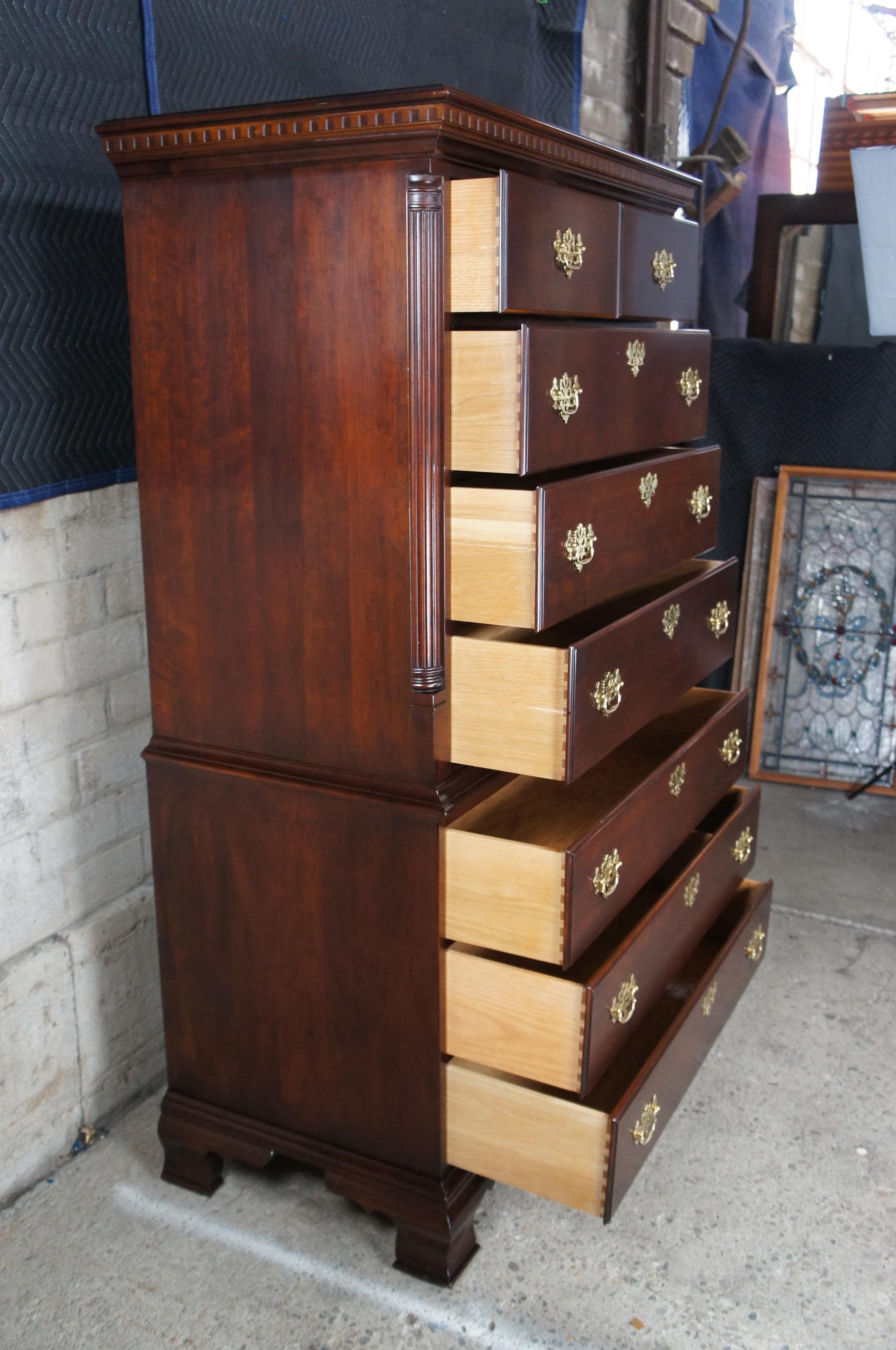 Statton Old Towne Cherry Chippendale Georgian Highboy Tallboy Chest Dresser 1