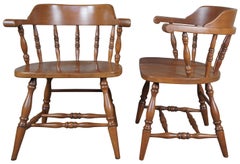 Statton Solid Cherry Windsor Barrel Back Farmhouse Dining Arm Chairs Tavern Pub