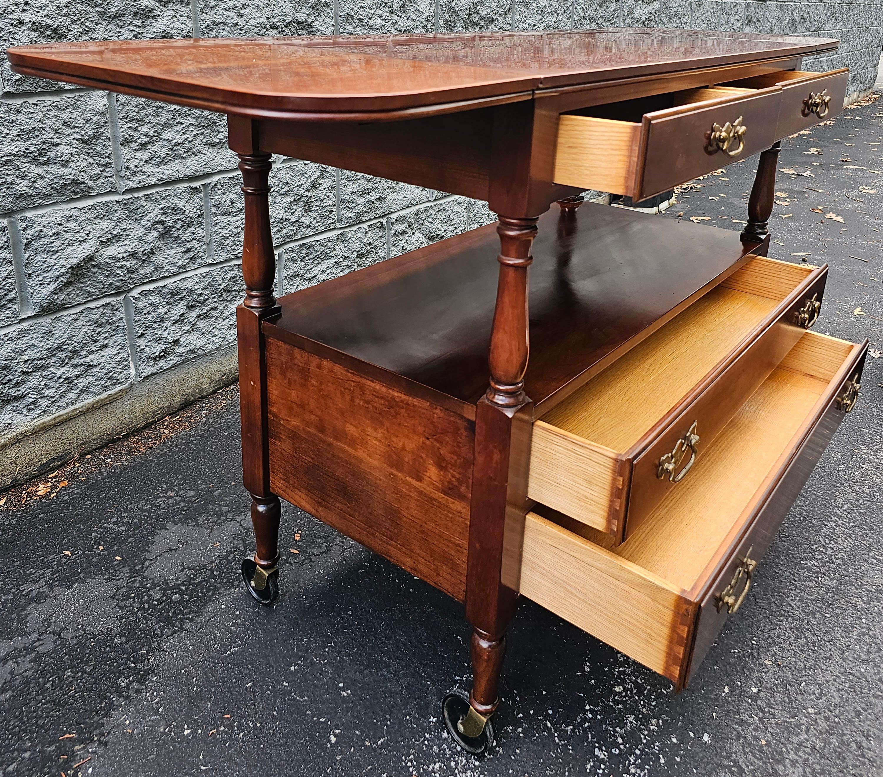 Stained Statton Trutype Cherry Four-Drawer Rolling Drop-Leaf Dry Bar and Buffet Server For Sale