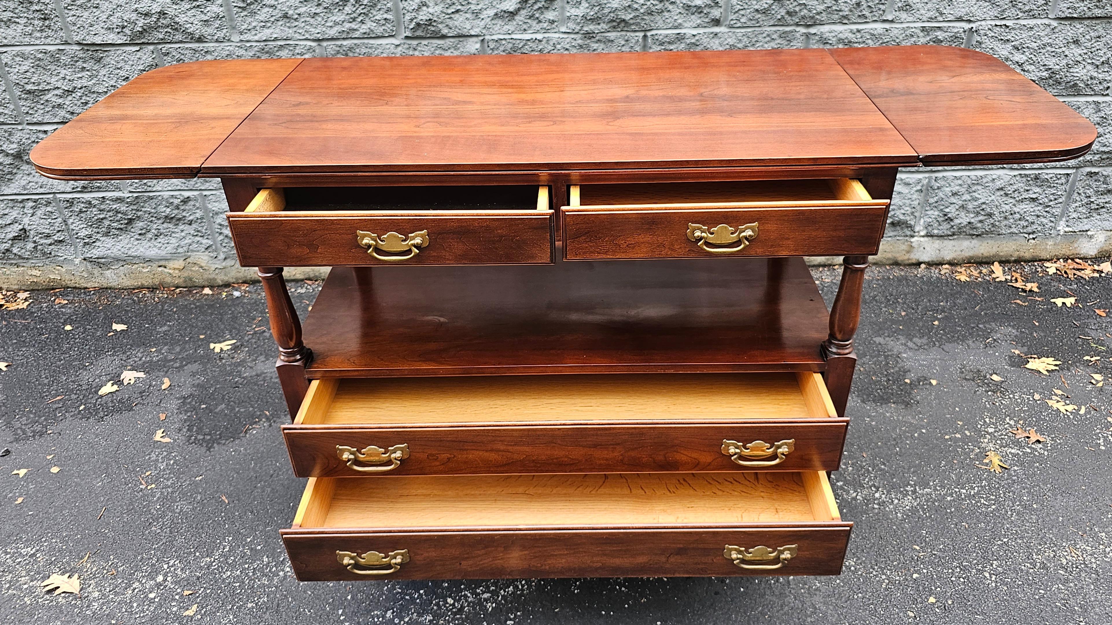 Statton Trutype Cherry Four-Drawer Rolling Drop-Leaf Dry Bar and Buffet Server In Good Condition For Sale In Germantown, MD