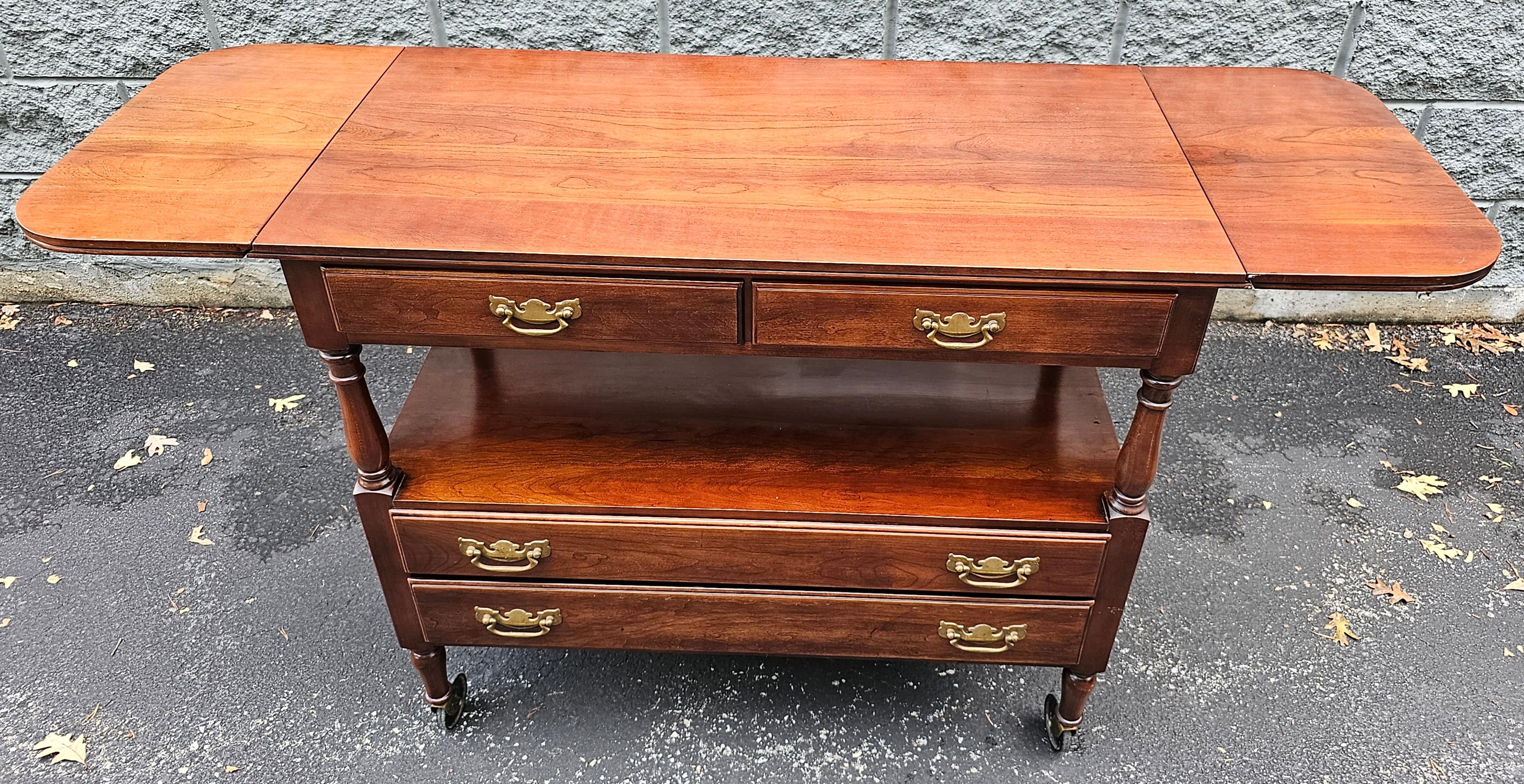 20th Century Statton Trutype Cherry Four-Drawer Rolling Drop-Leaf Dry Bar and Buffet Server For Sale