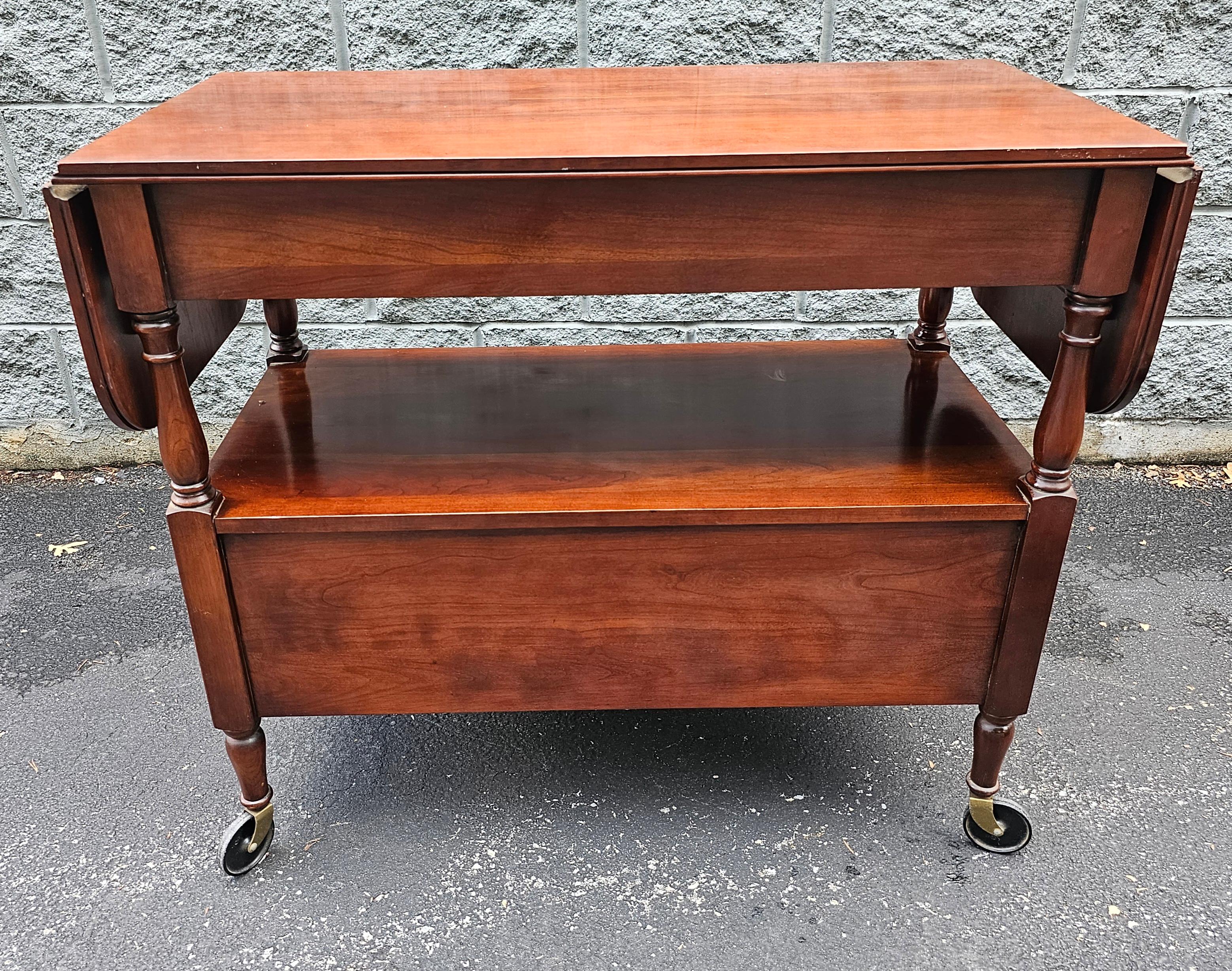 Brass Statton Trutype Cherry Four-Drawer Rolling Drop-Leaf Dry Bar and Buffet Server For Sale