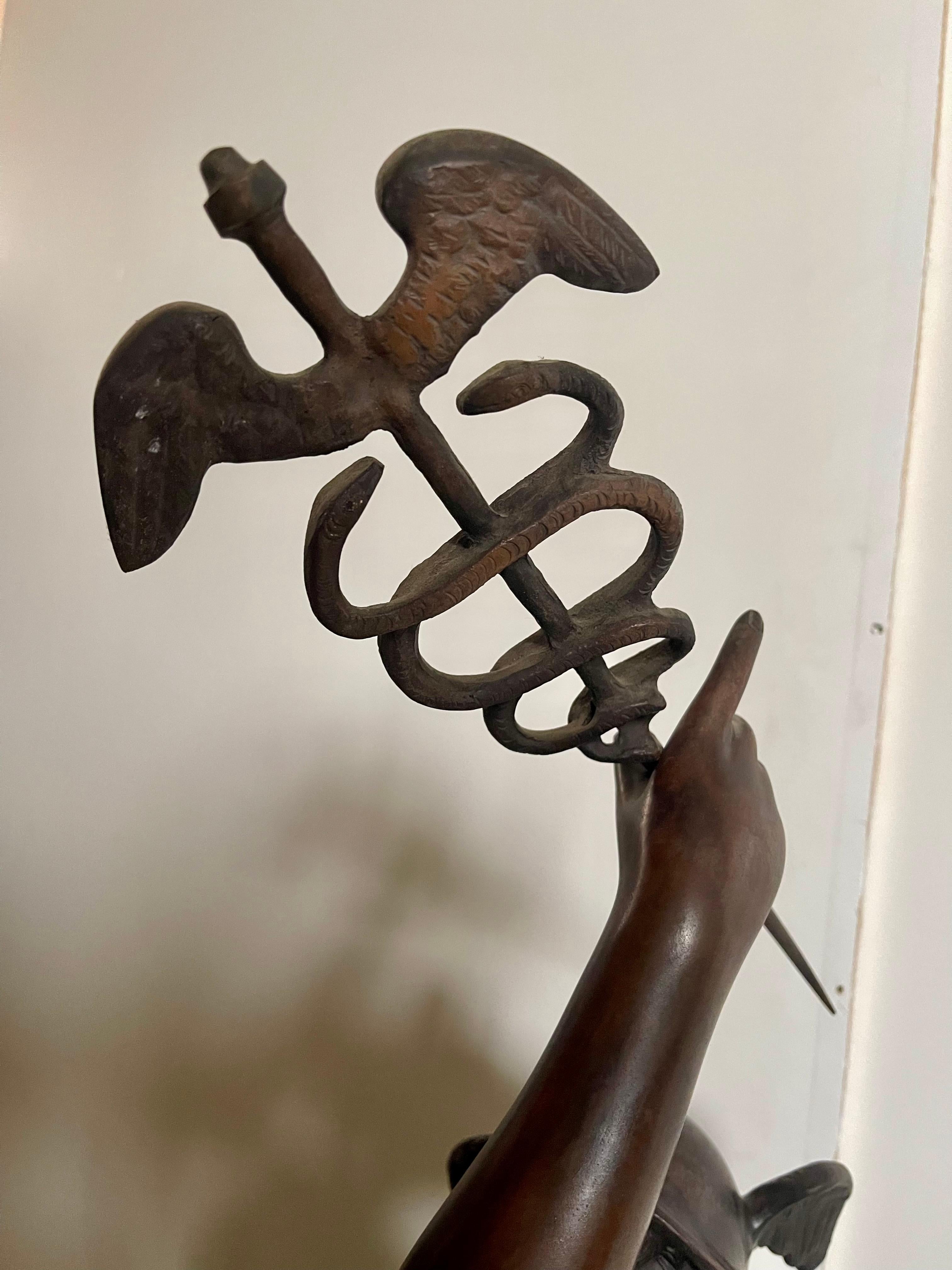 Bronze mercury winged statue For Sale 5