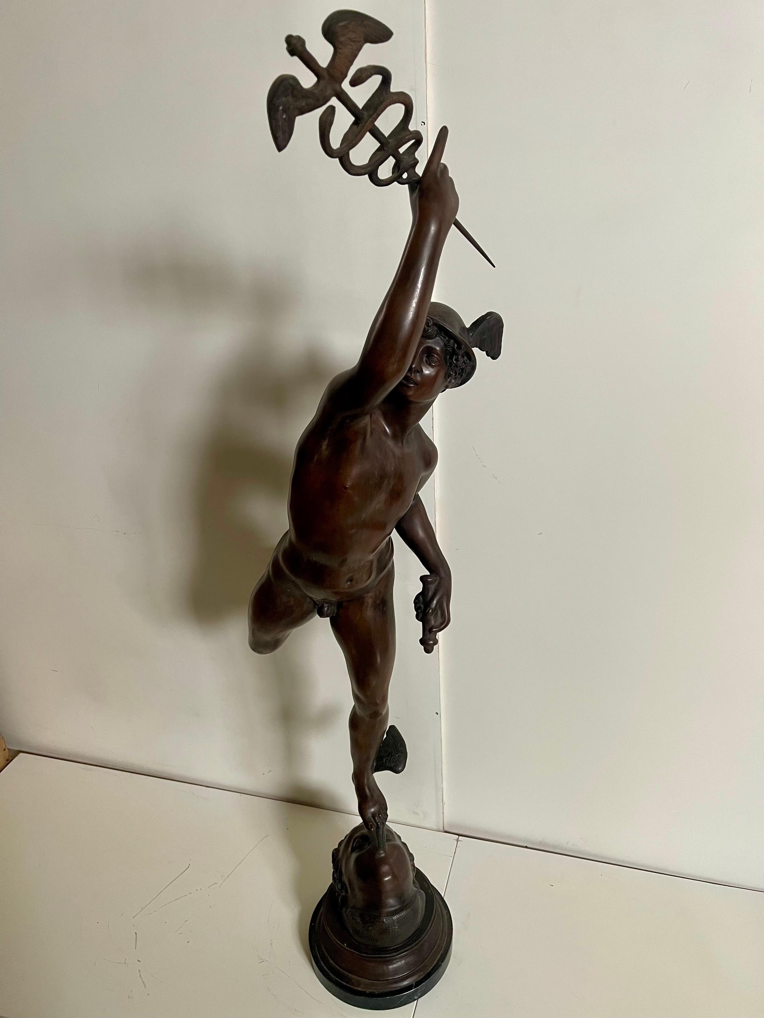 Bronze mercury winged statue 