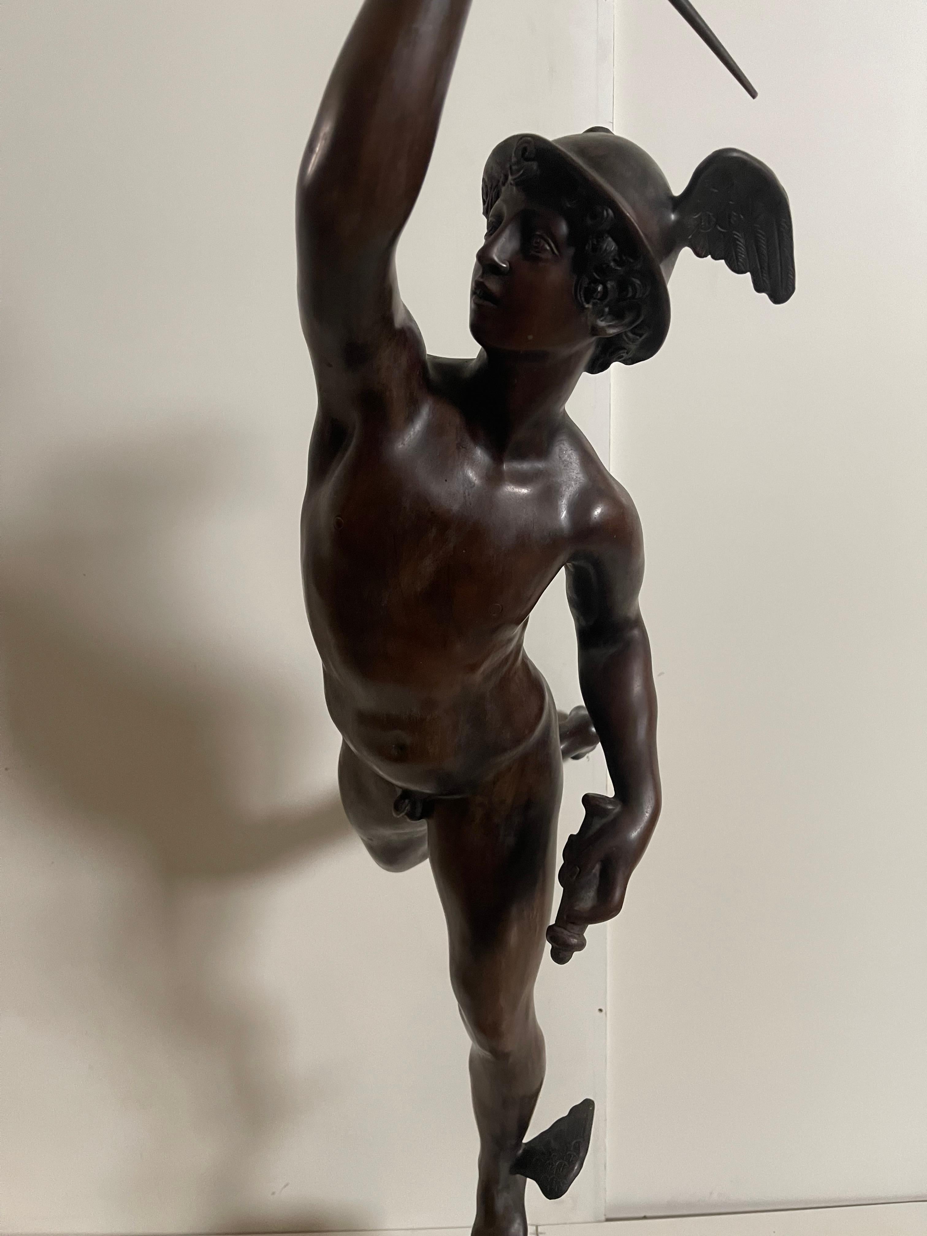 Italian Bronze mercury winged statue  For Sale