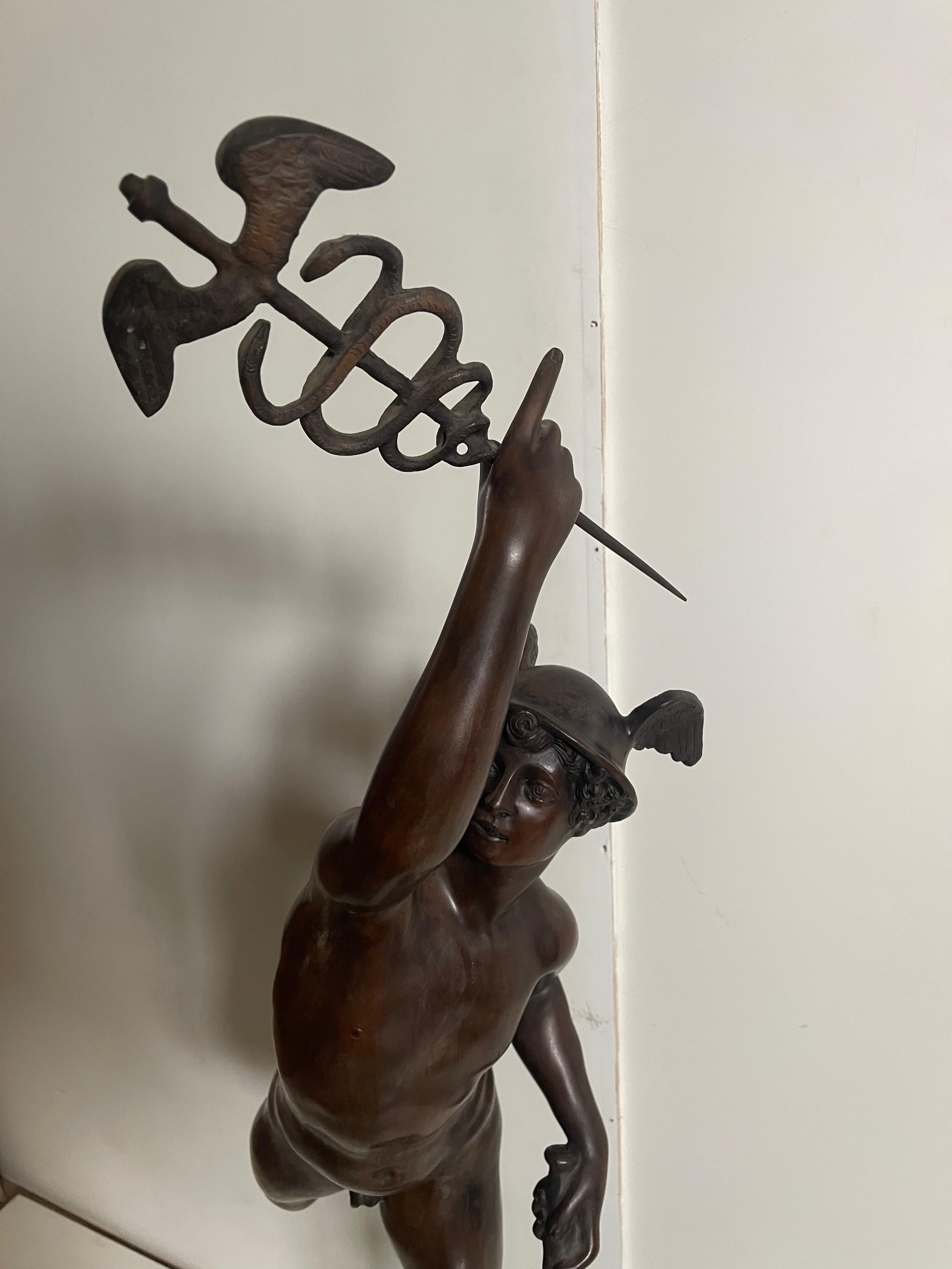 Italian Bronze mercury winged statue For Sale