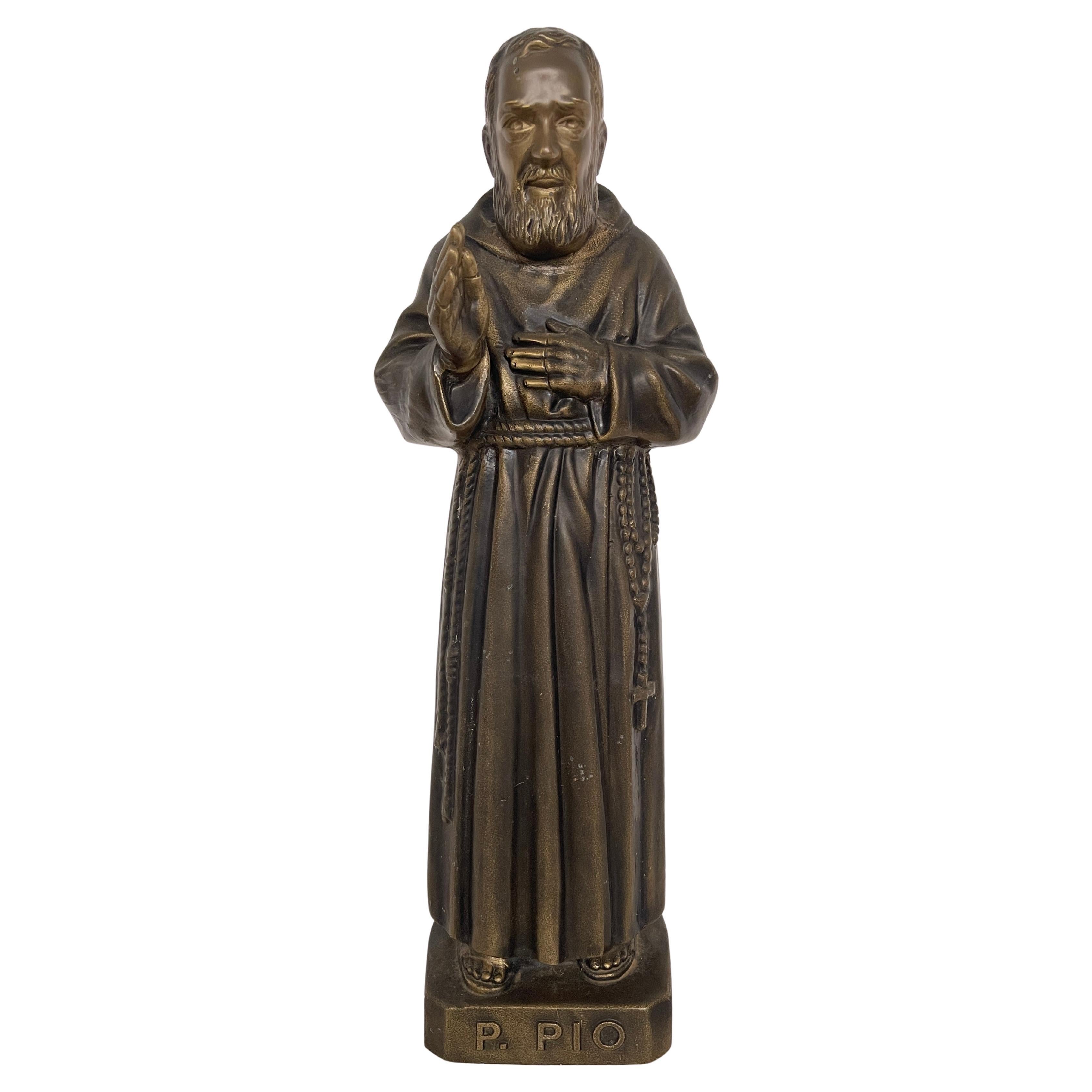 Statue de Padre Pio bénissant en BRONZE 20ème siècle italien