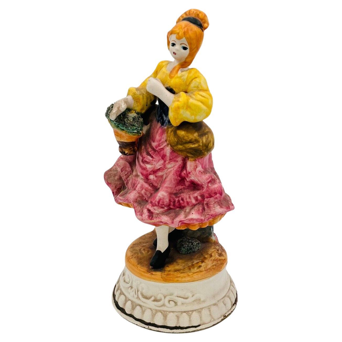 Porcelana Estatua Capodimonte Mujer Biscuit 1960's Antiguo