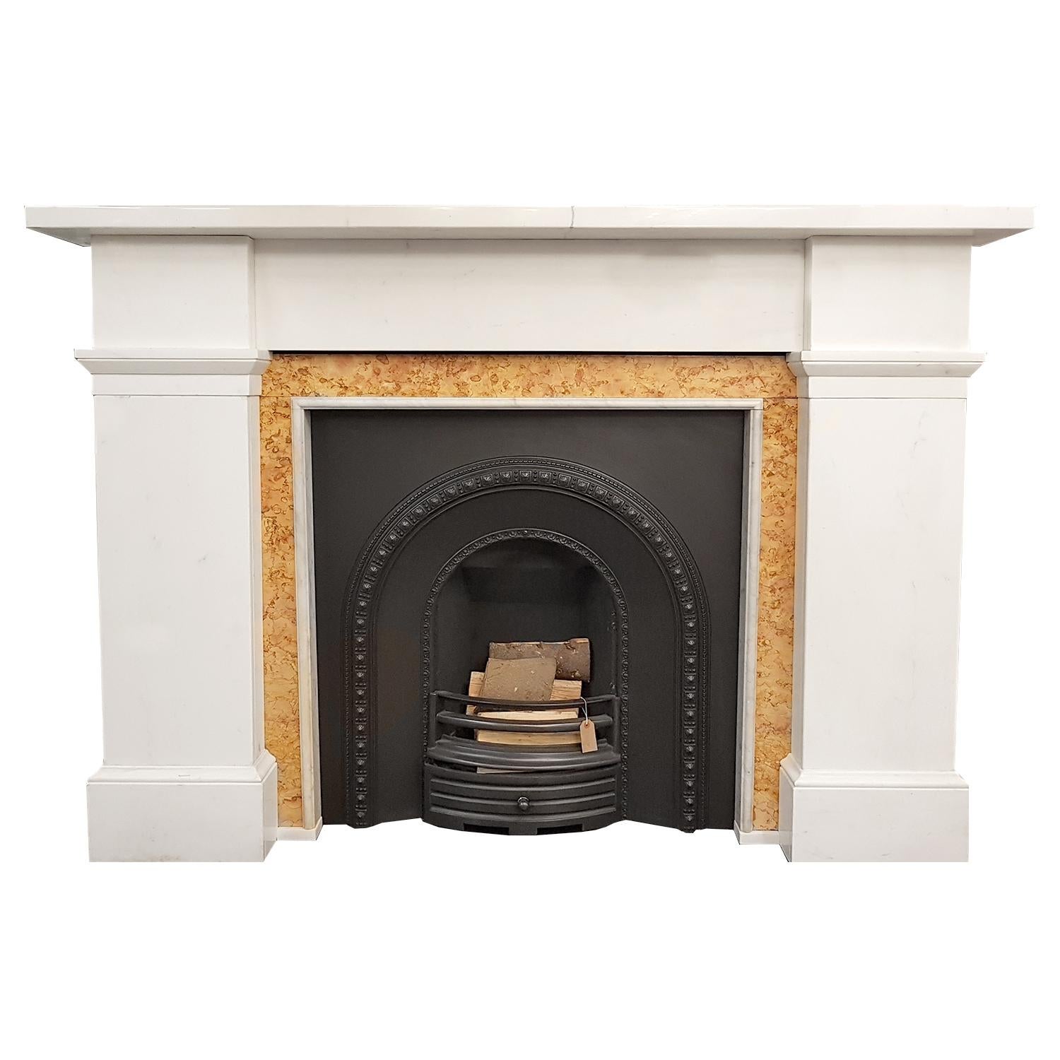 Statuario Marble Fireplace Mantel with Sienna Slips For Sale